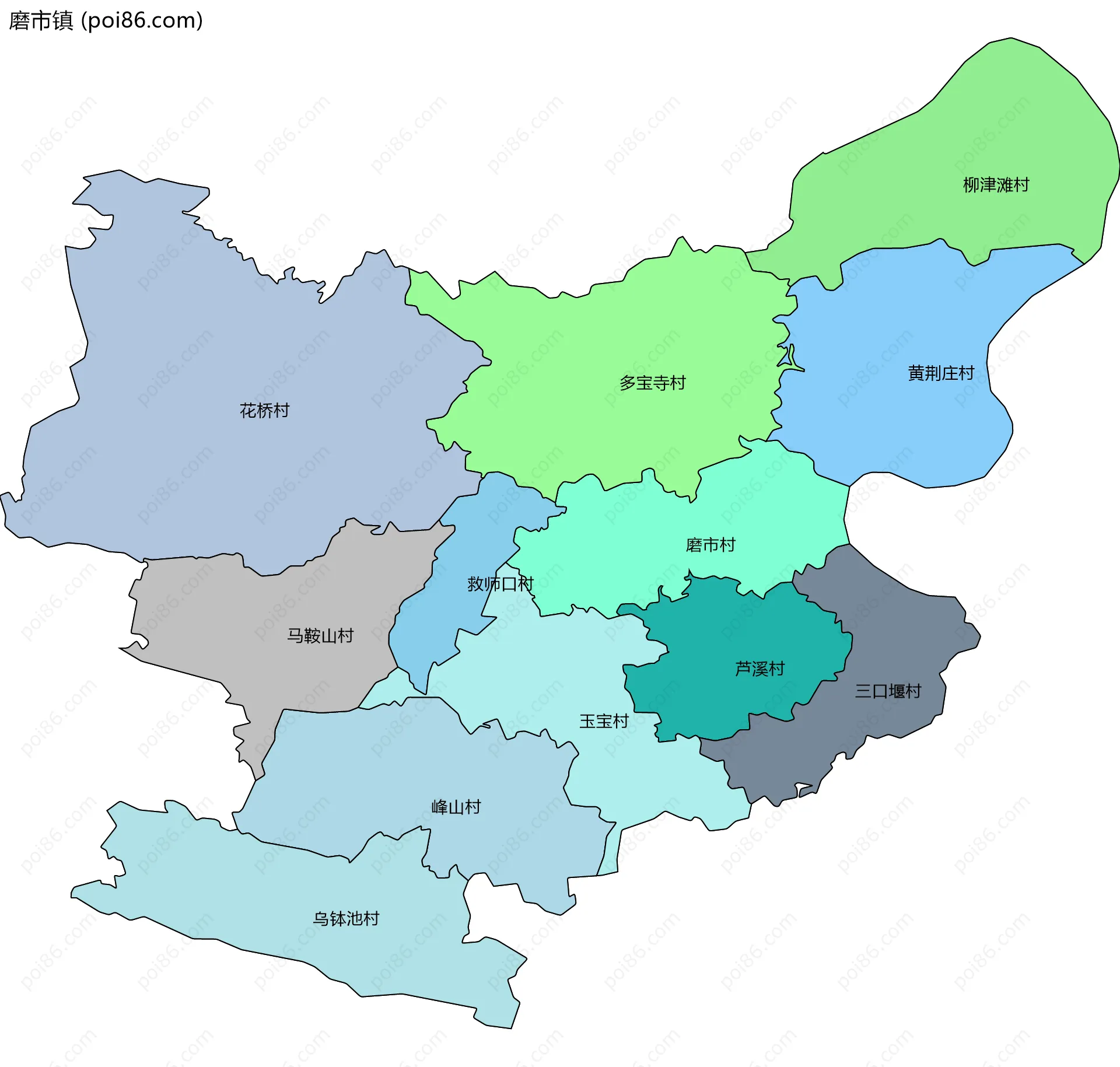 磨市镇边界地图(五级行政区划)