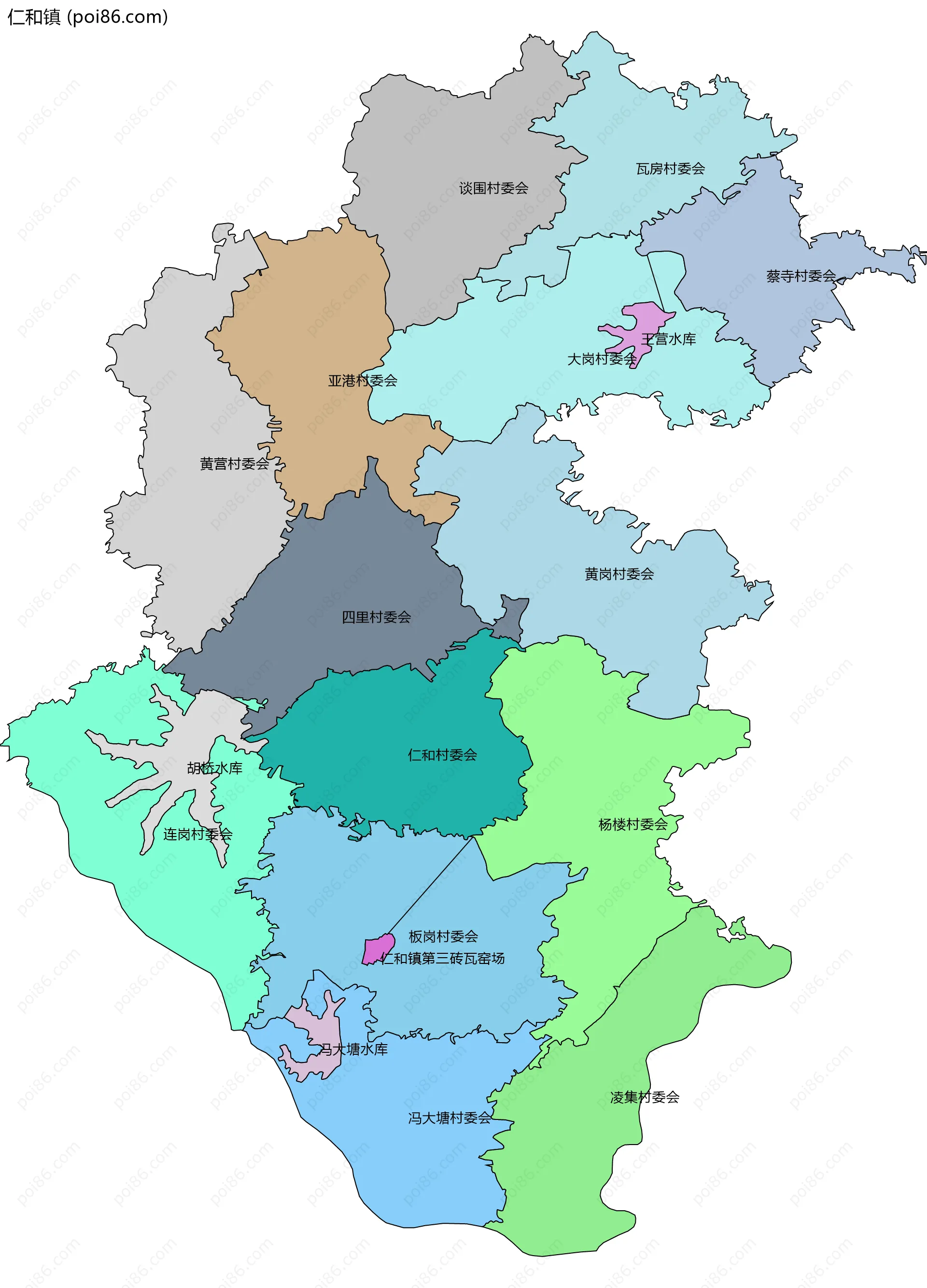 仁和镇边界地图(五级行政区划)