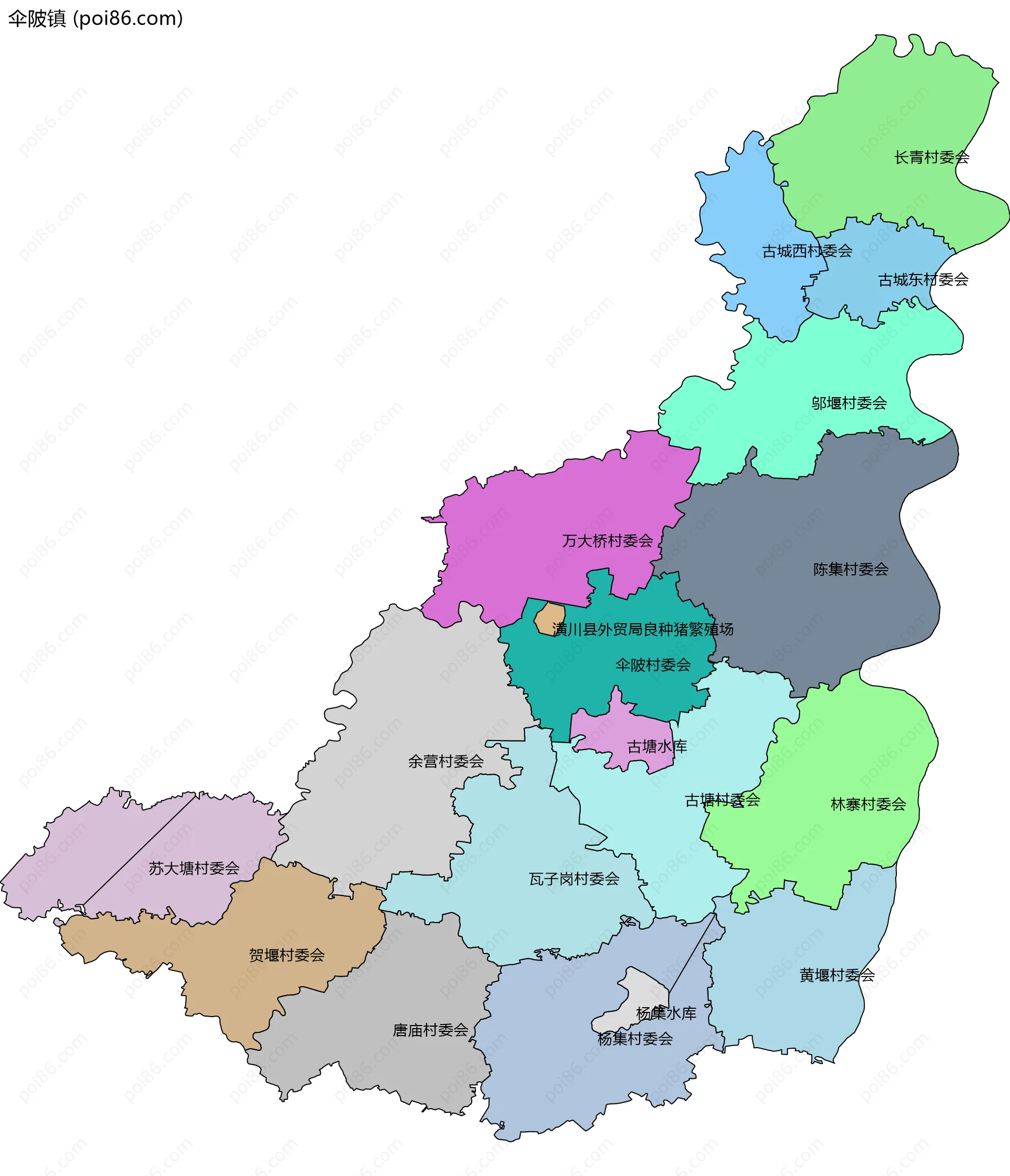 伞陂镇边界地图(五级行政区划)