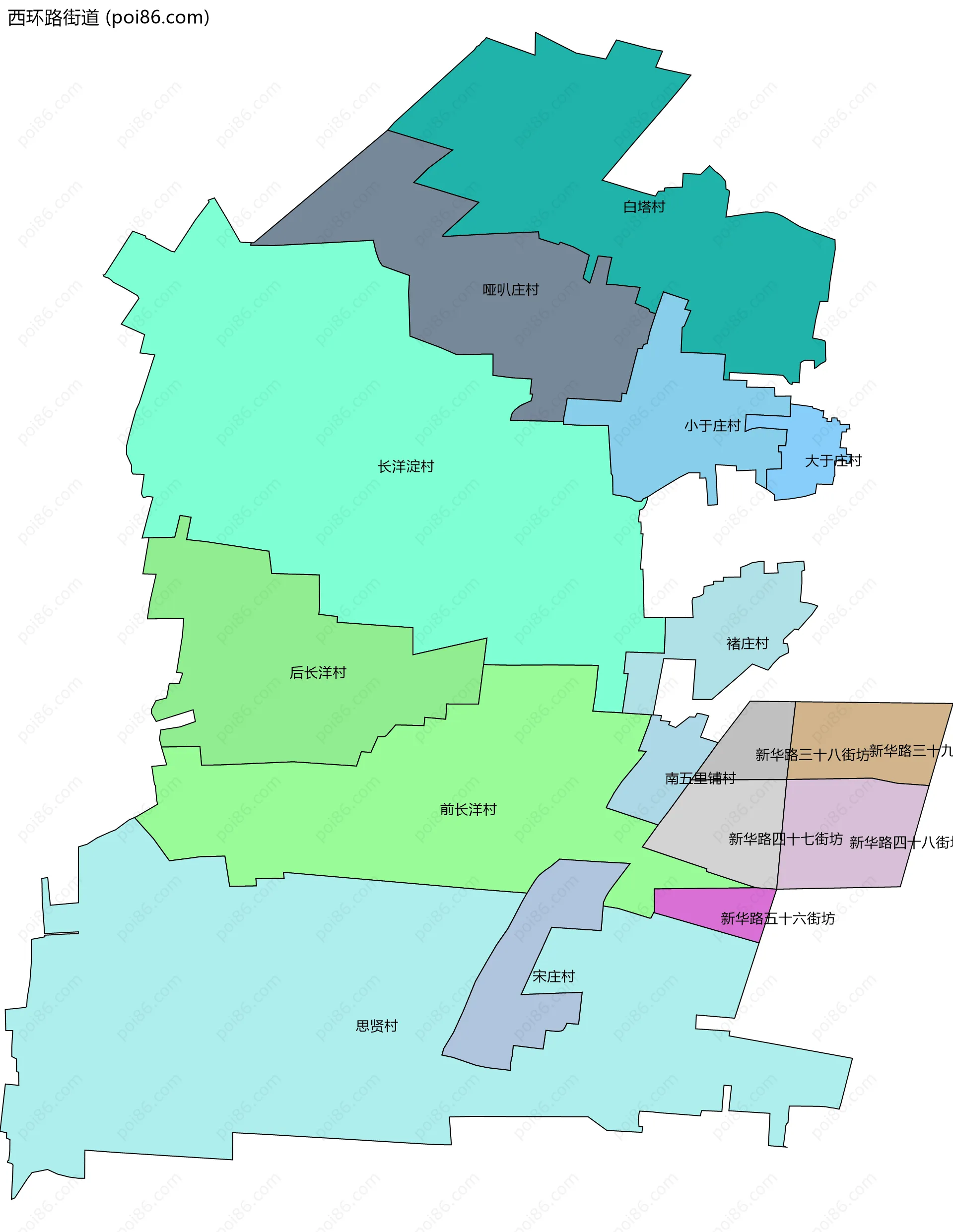 西环路街道边界地图(五级行政区划)