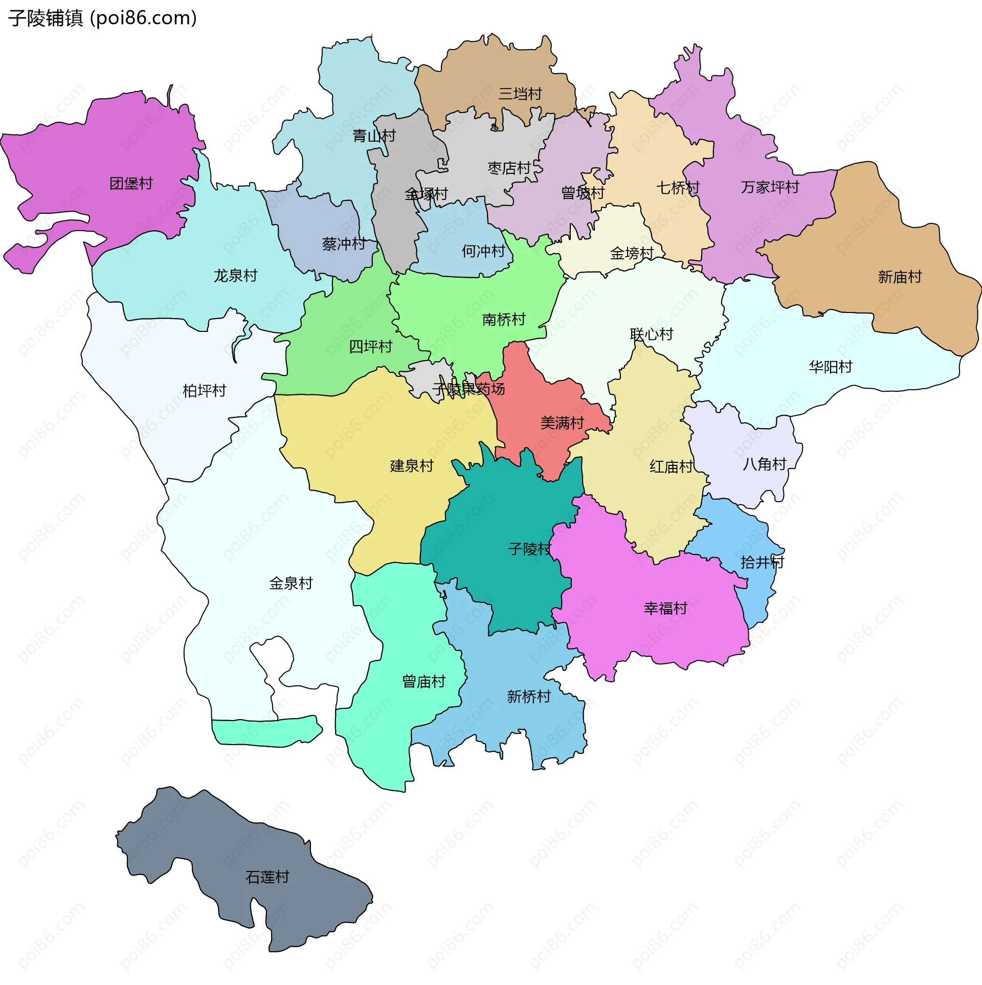 子陵铺镇边界地图(五级行政区划)