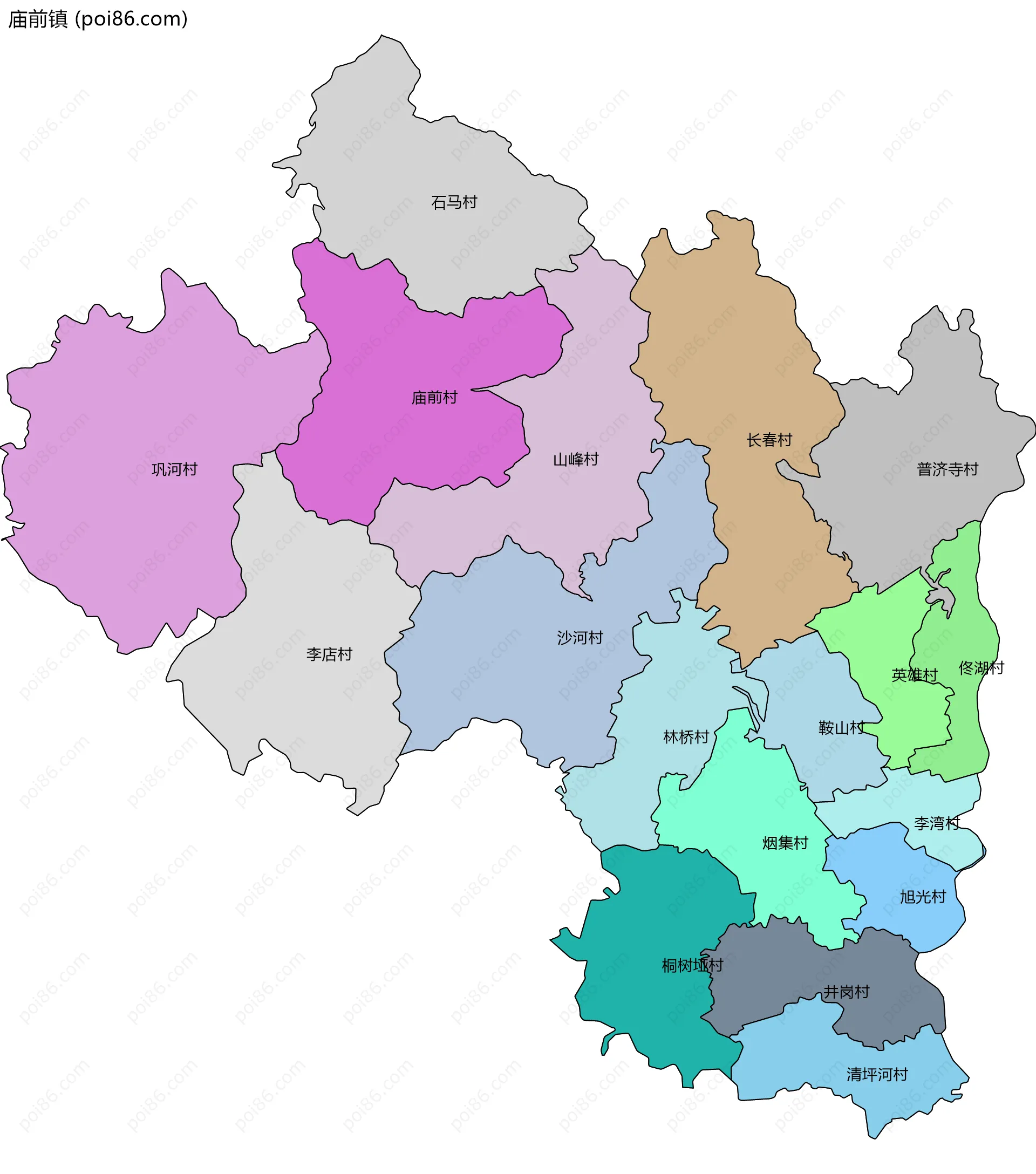 庙前镇边界地图(五级行政区划)