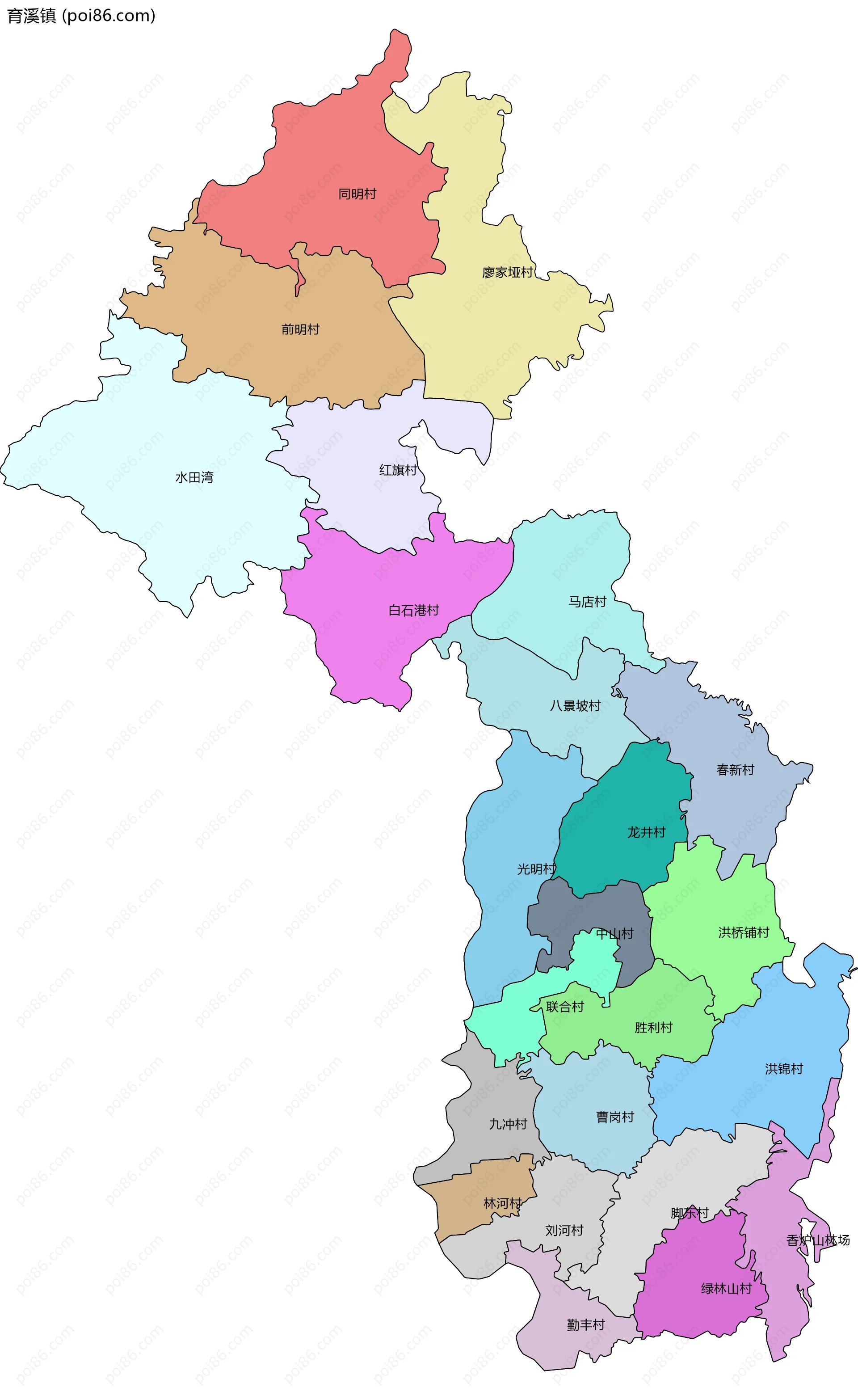 育溪镇边界地图(五级行政区划)