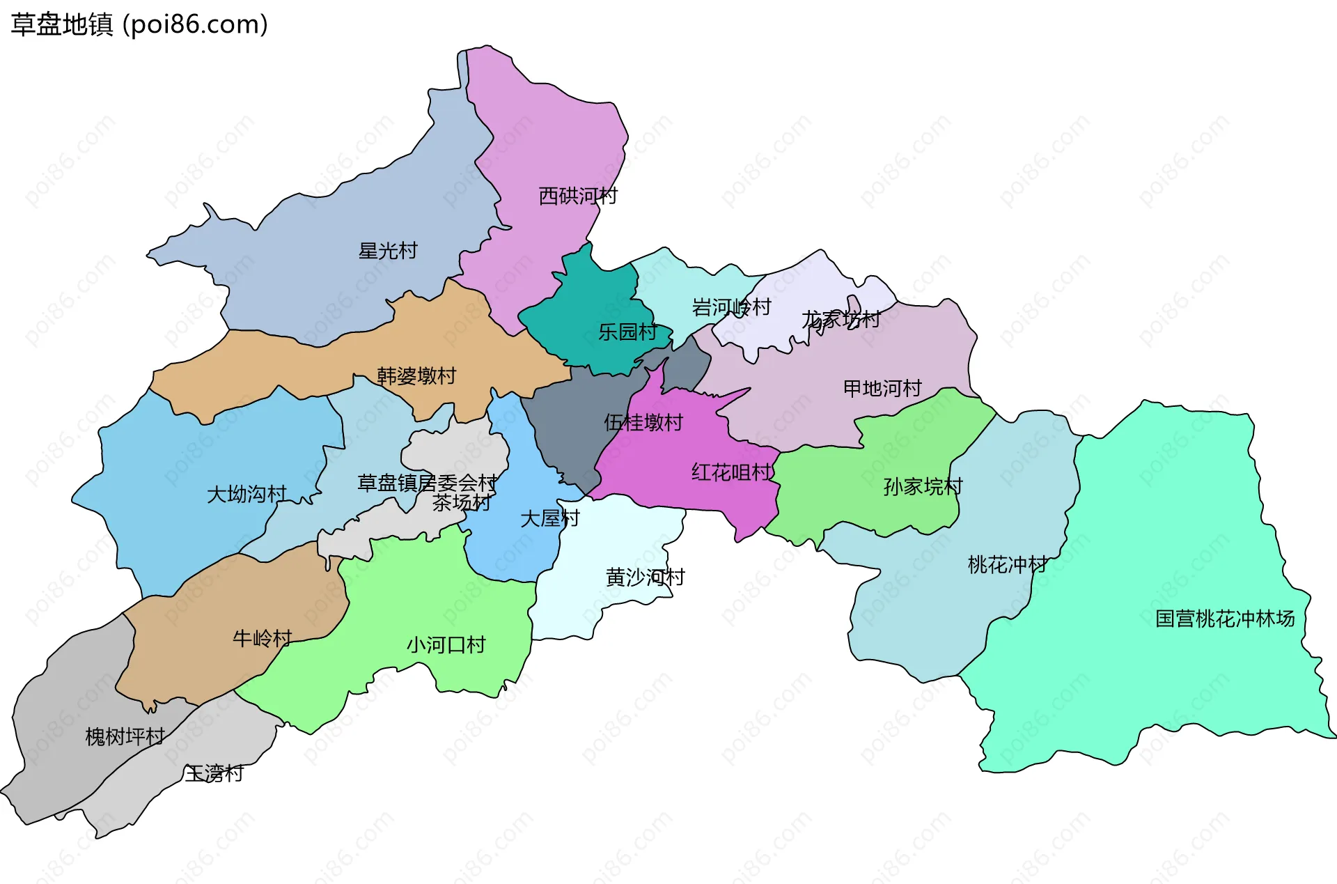 草盘地镇边界地图(五级行政区划)