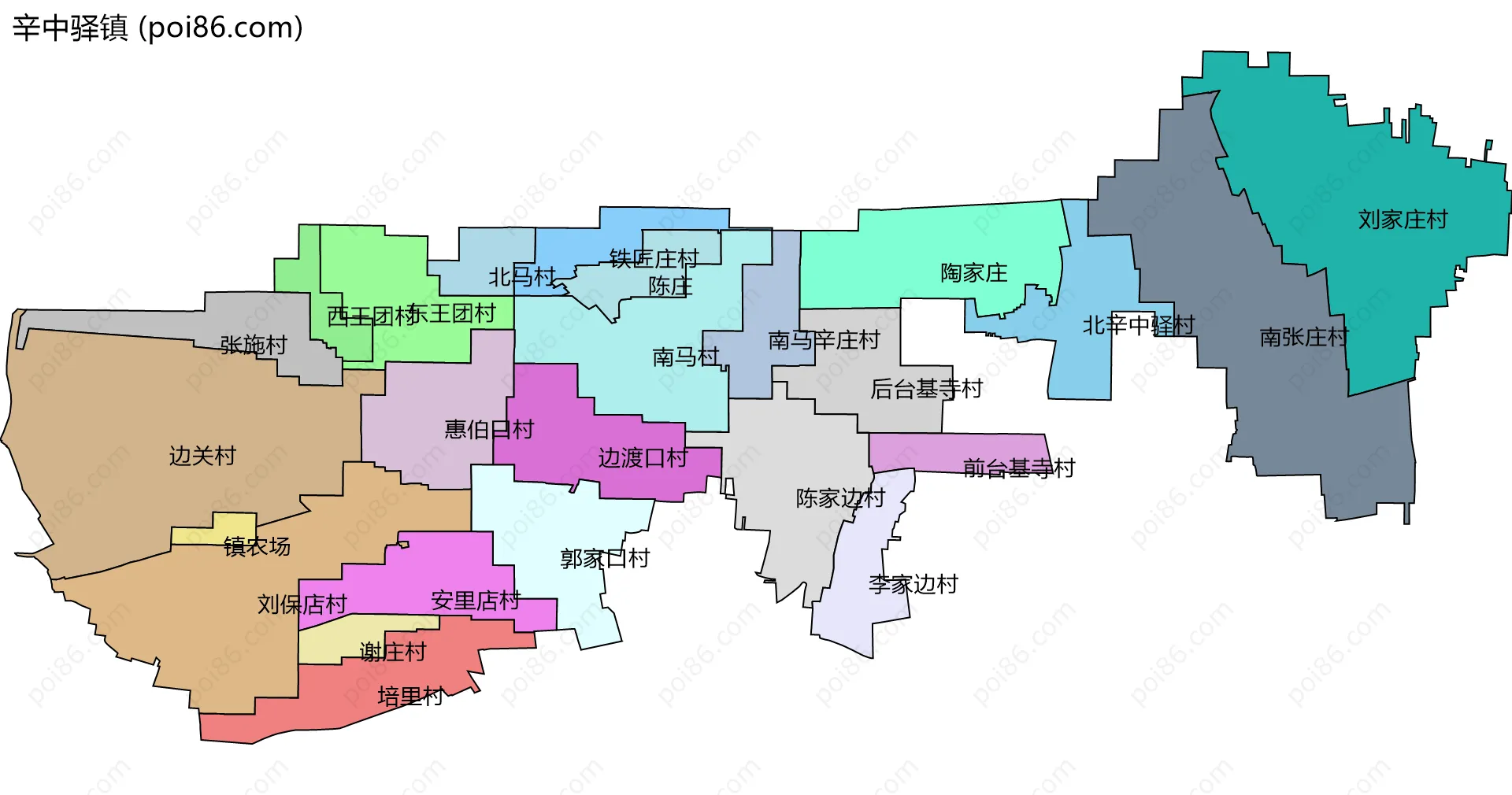 辛中驿镇边界地图(五级行政区划)