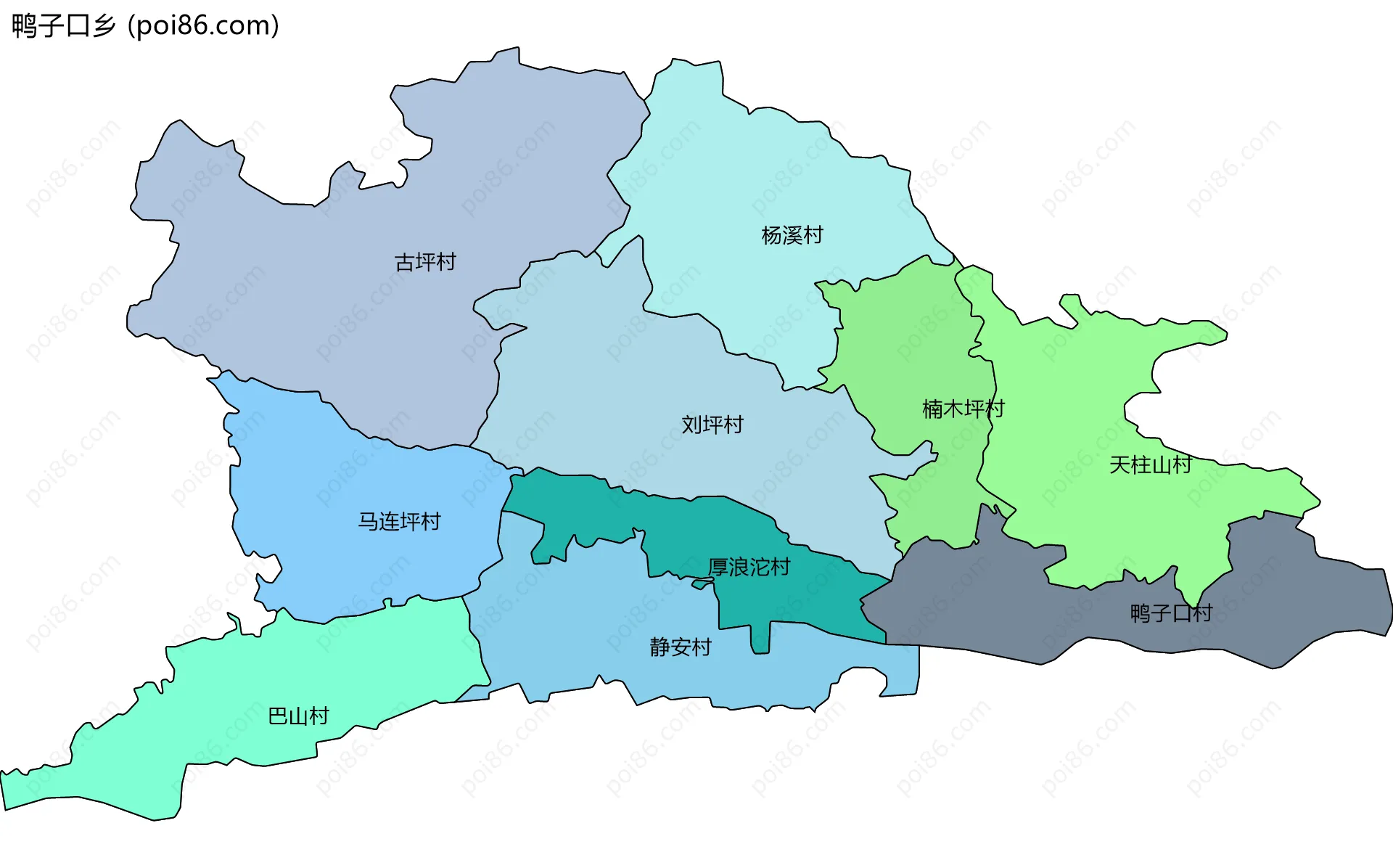 鸭子口乡边界地图(五级行政区划)