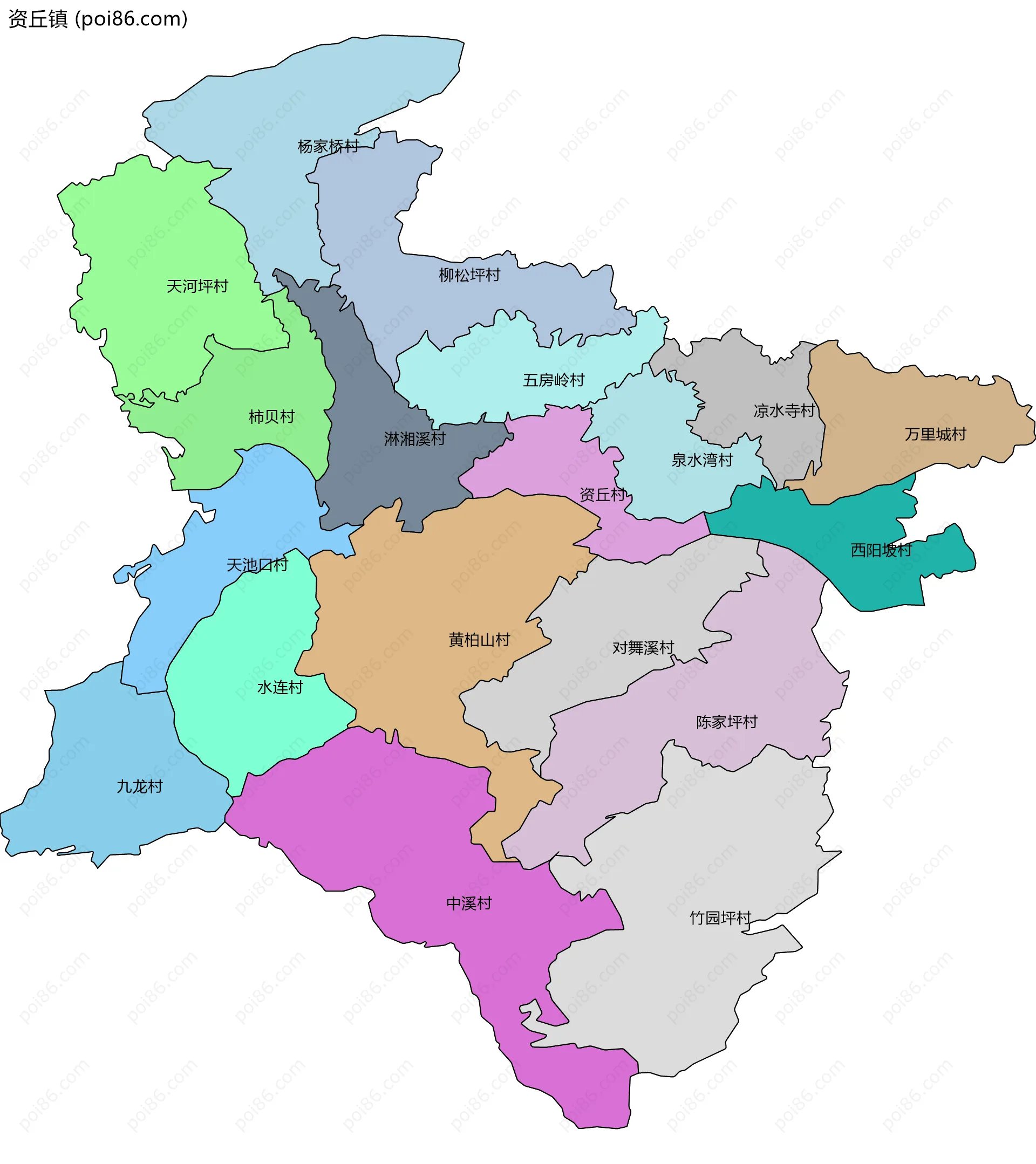 资丘镇边界地图(五级行政区划)