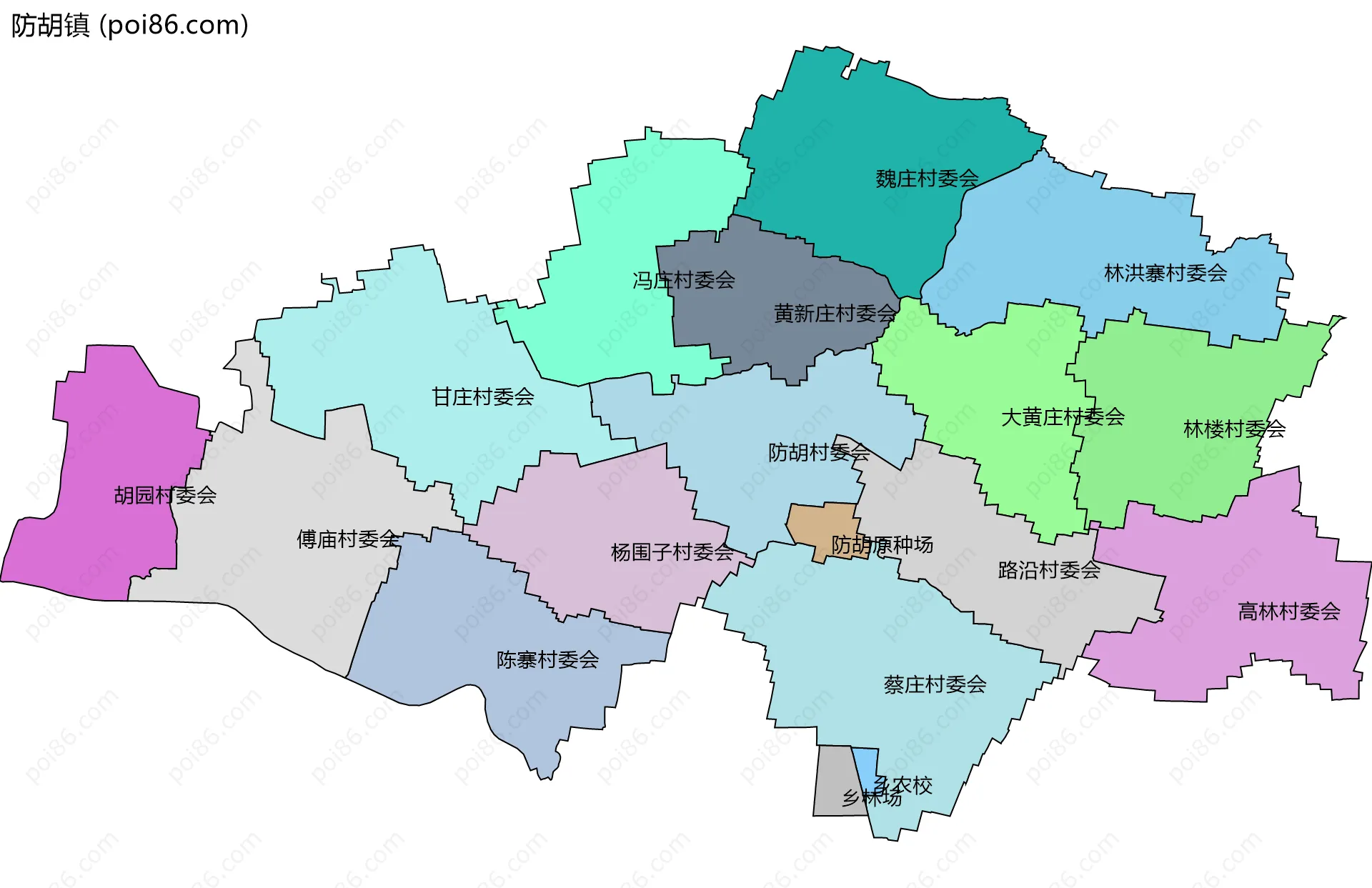 防胡镇边界地图(五级行政区划)
