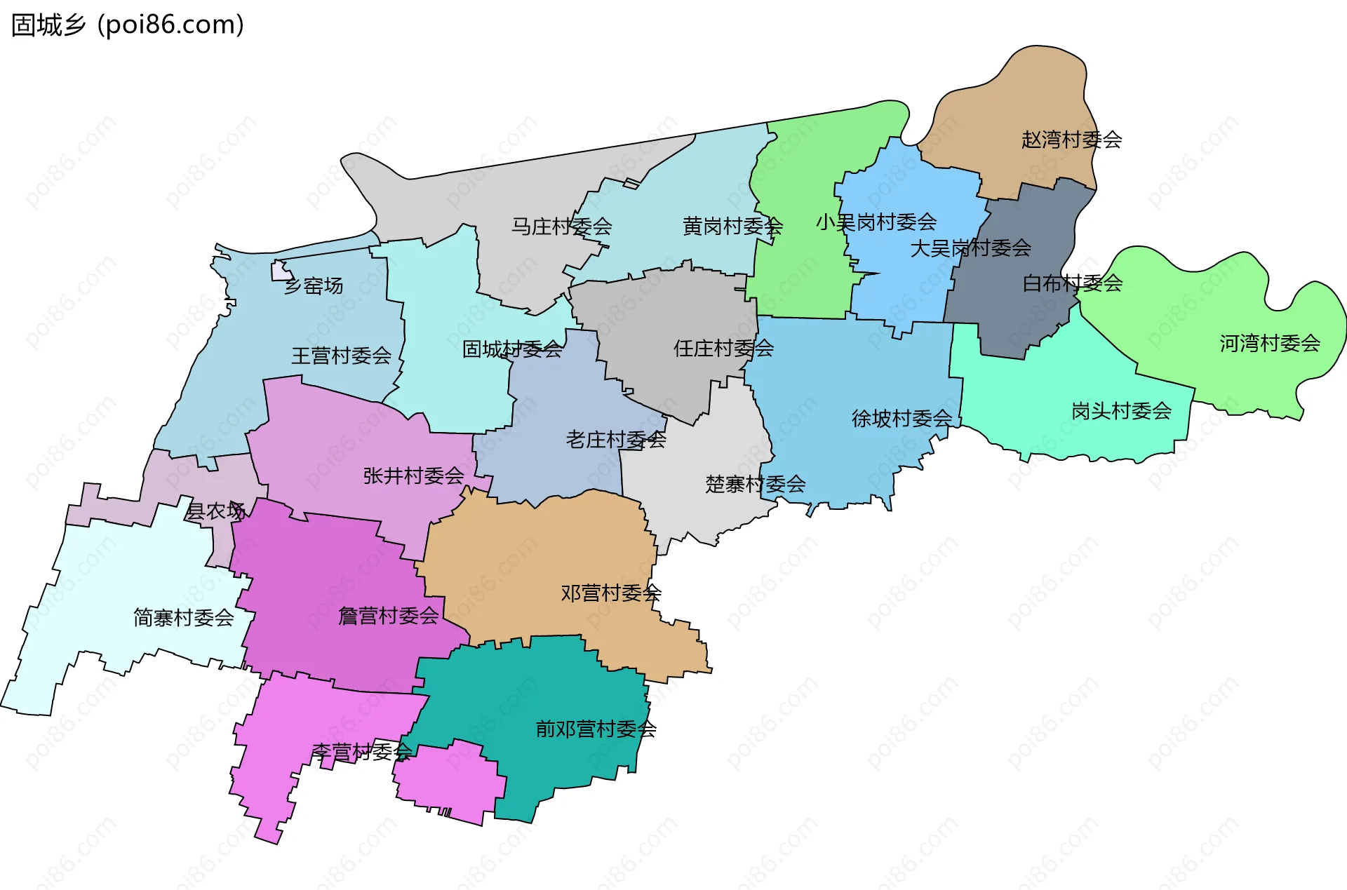 固城乡边界地图(五级行政区划)