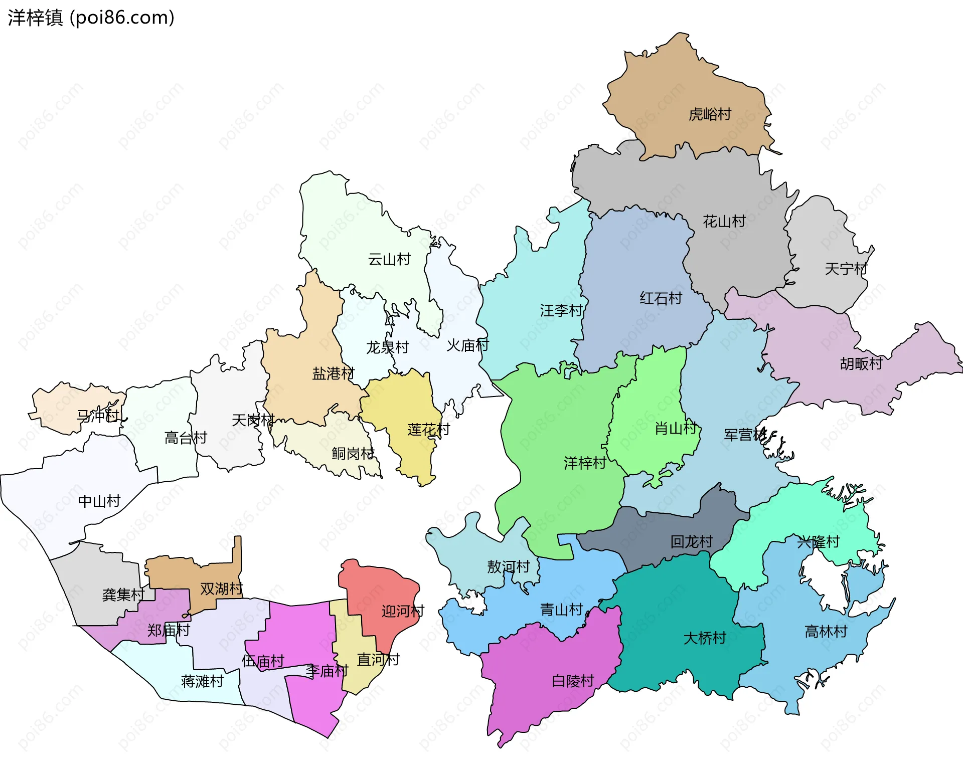 洋梓镇边界地图(五级行政区划)