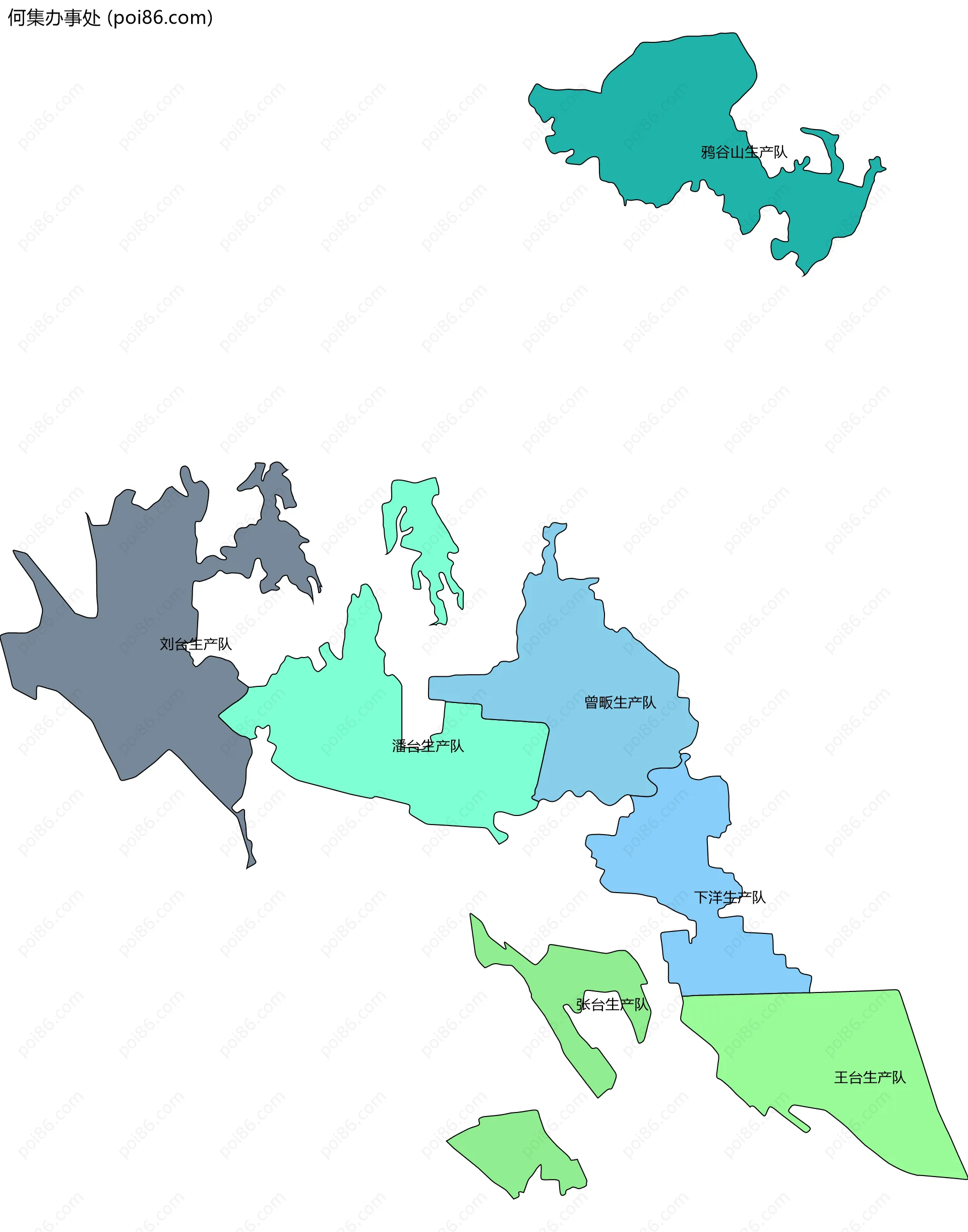 何集办事处边界地图(五级行政区划)