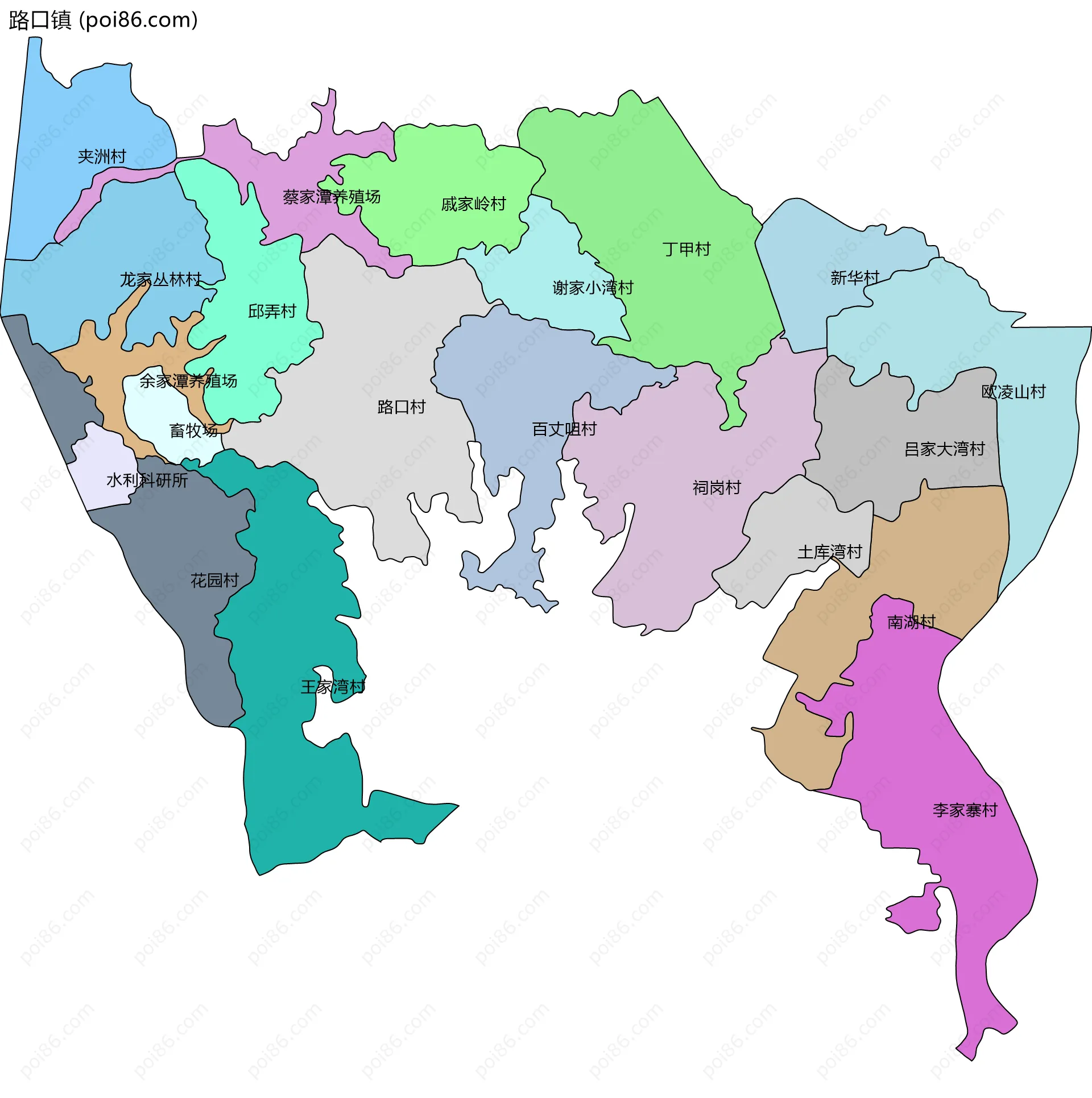 路口镇边界地图(五级行政区划)