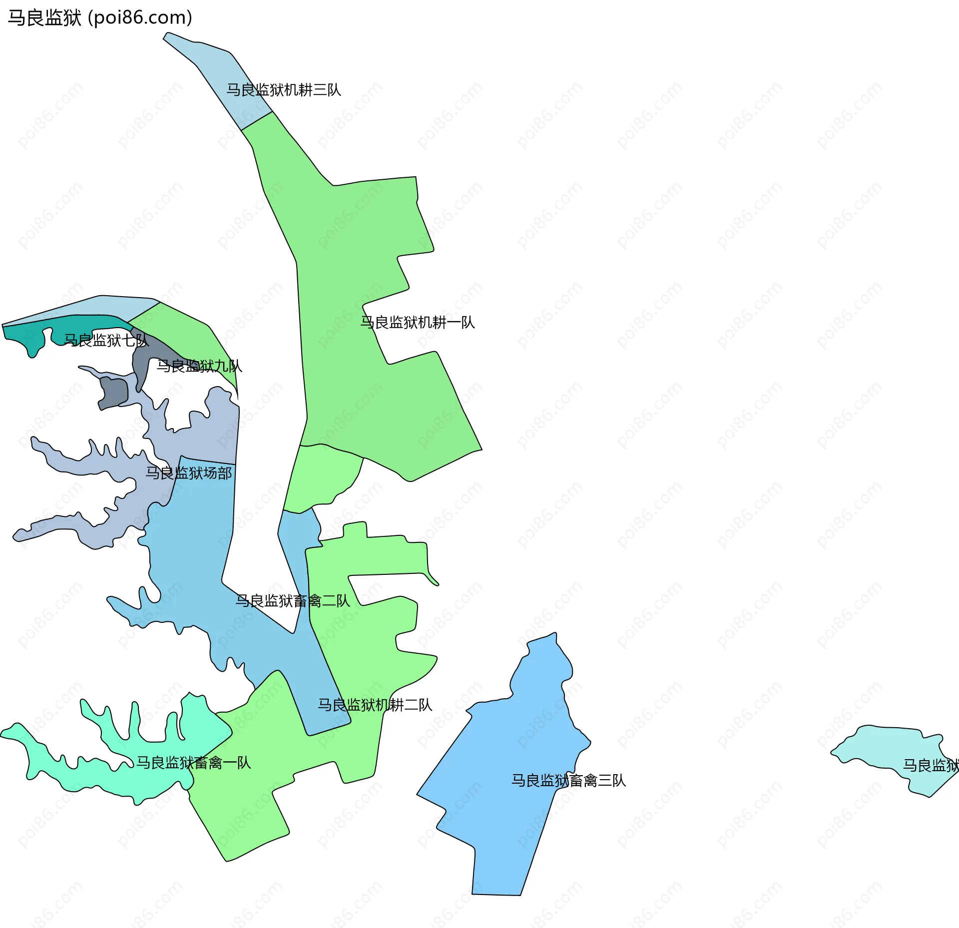 马良监狱边界地图(五级行政区划)