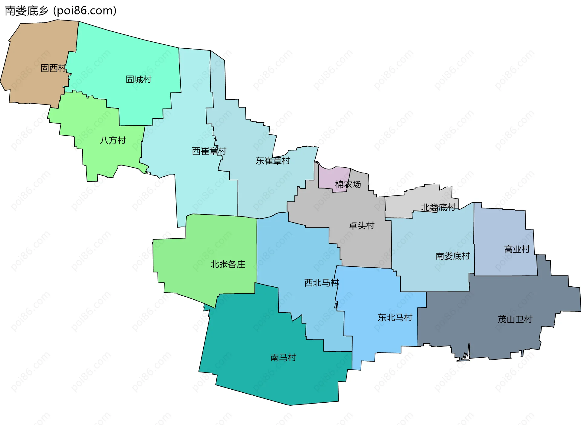南娄底乡边界地图(五级行政区划)