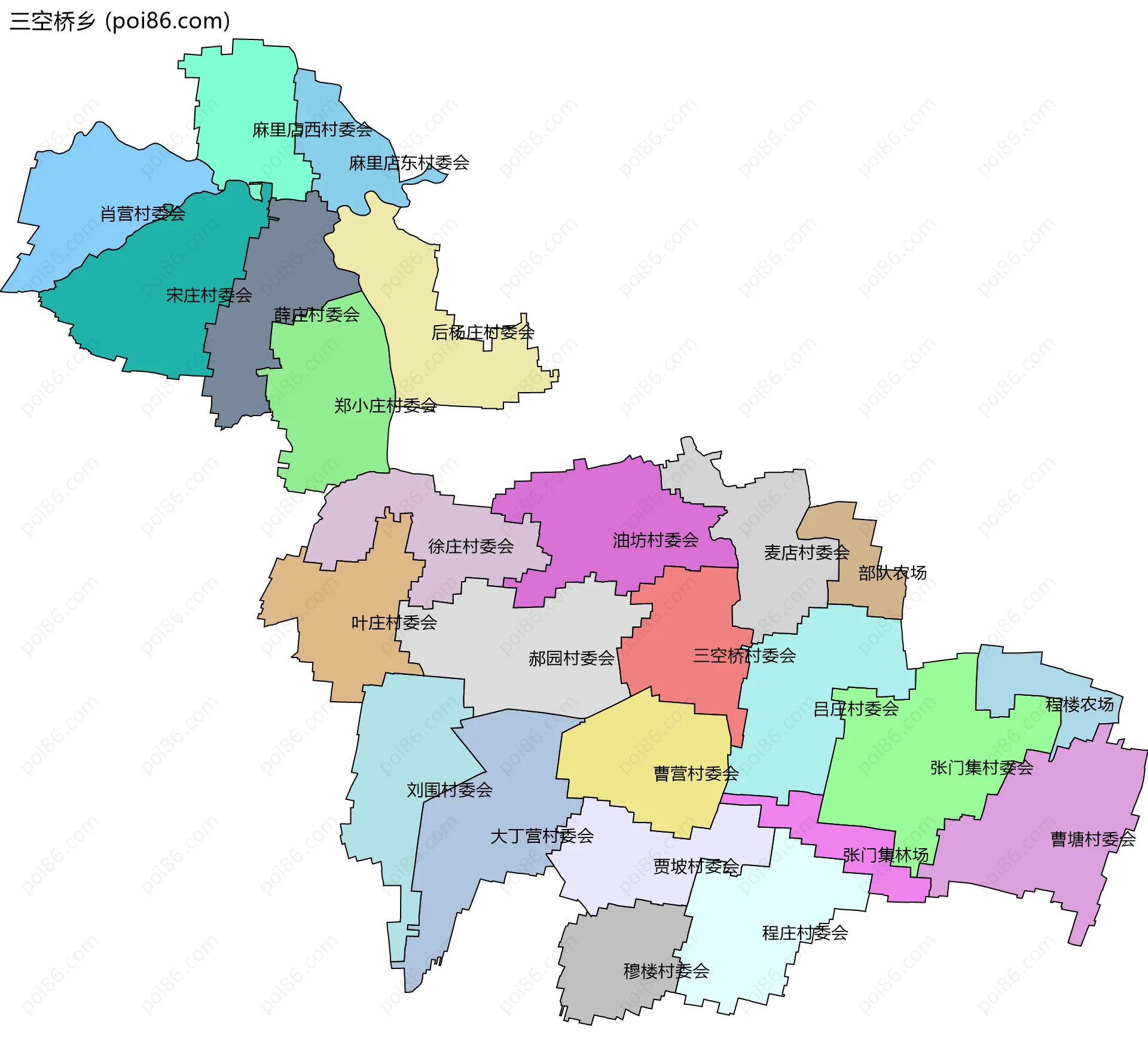 三空桥乡边界地图(五级行政区划)