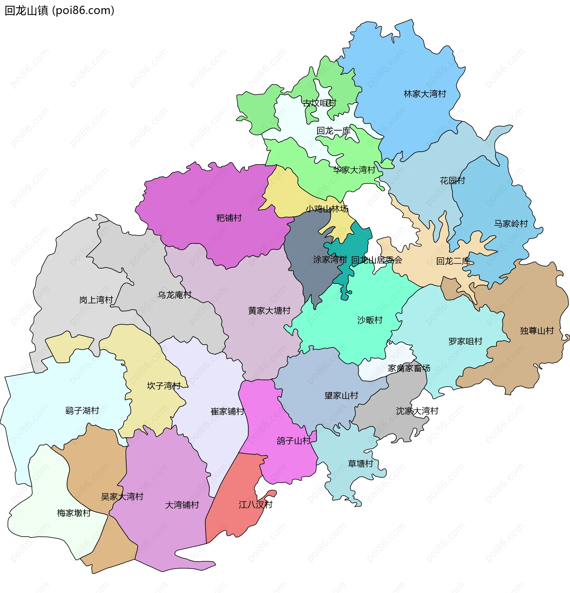 回龙山镇边界地图(五级行政区划)
