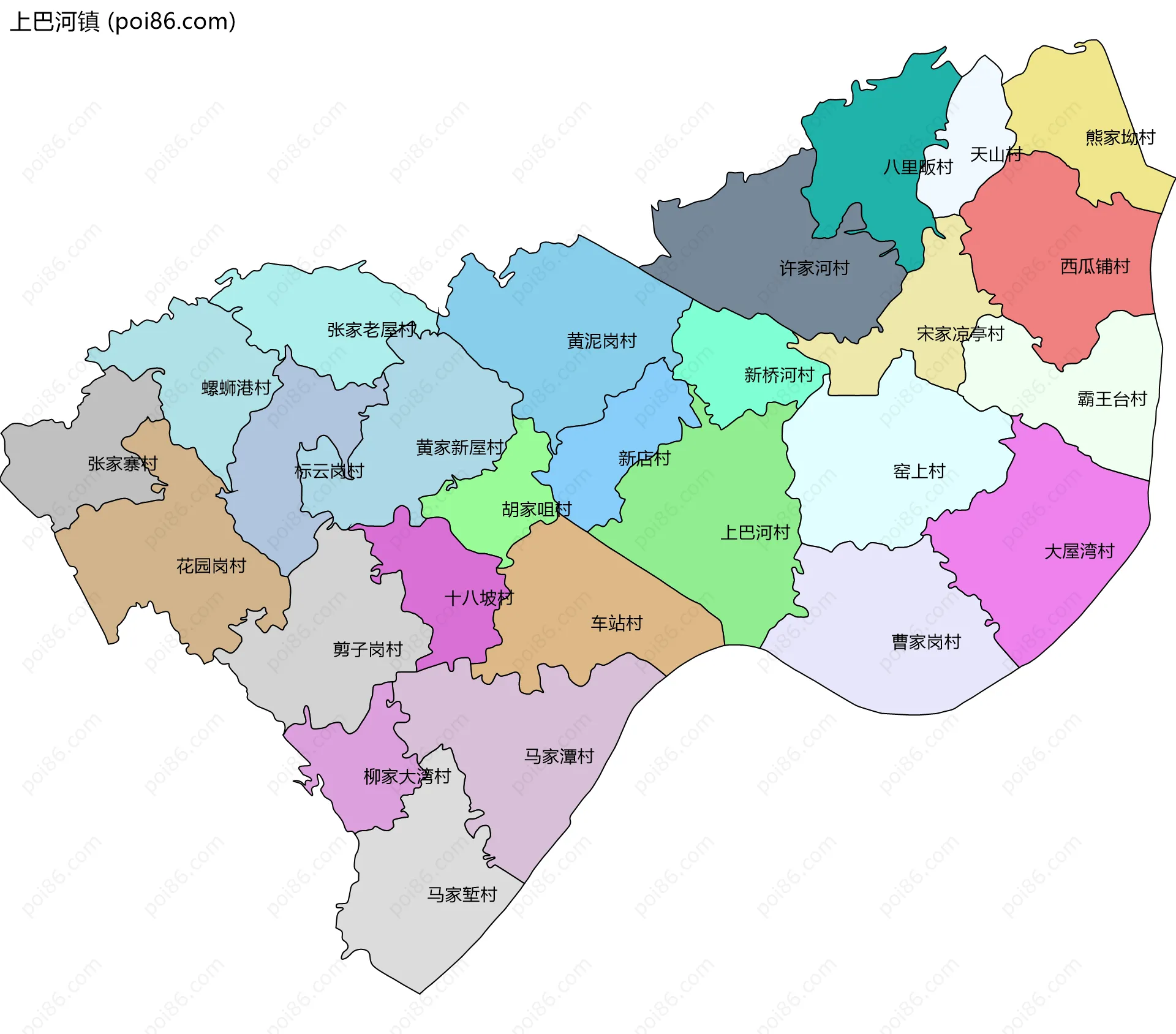 上巴河镇边界地图(五级行政区划)