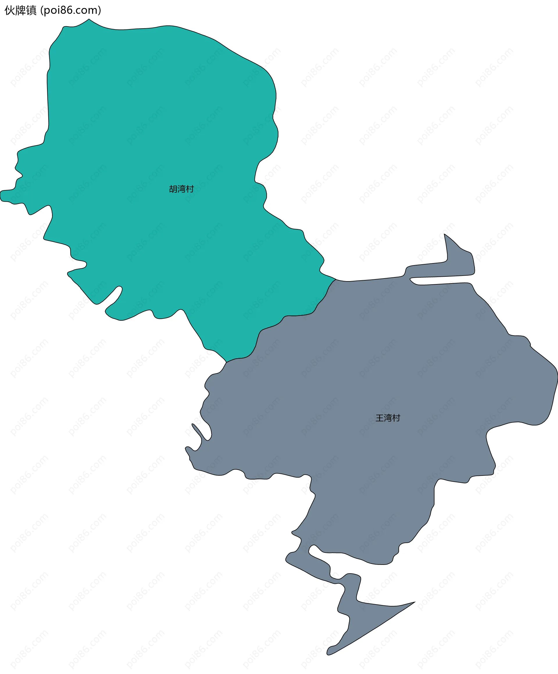 伙牌镇边界地图(五级行政区划)