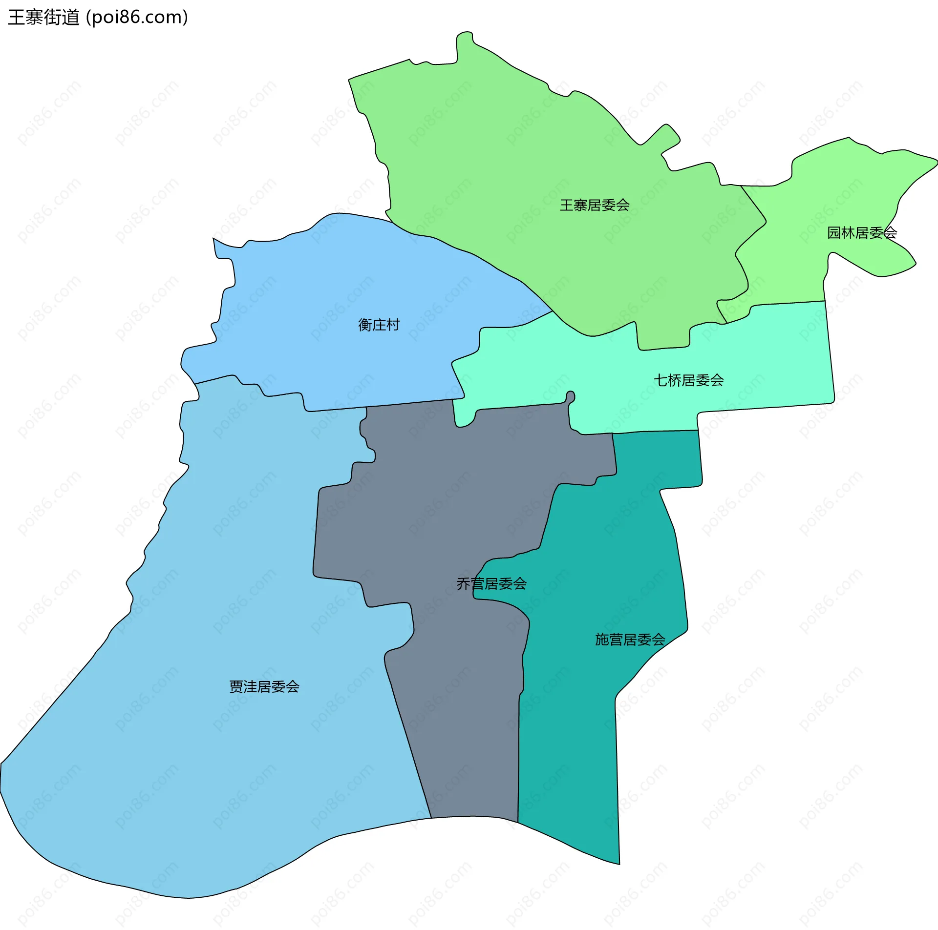 王寨街道边界地图(五级行政区划)