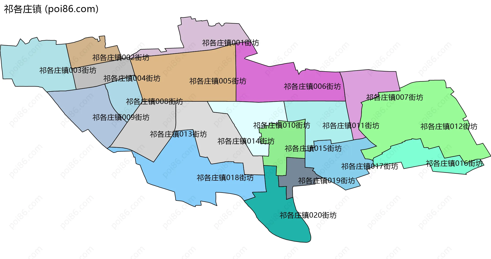 祁各庄镇边界地图(五级行政区划)