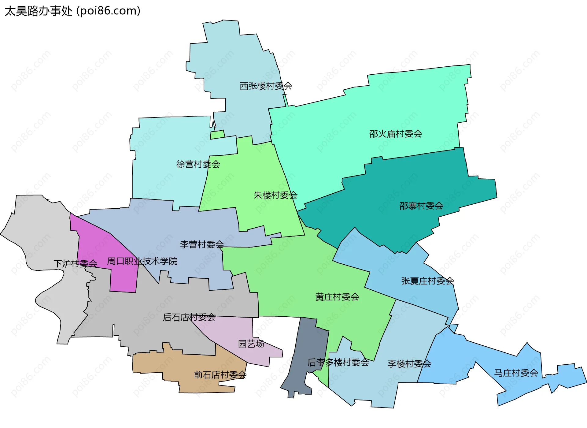 太昊路办事处边界地图(五级行政区划)