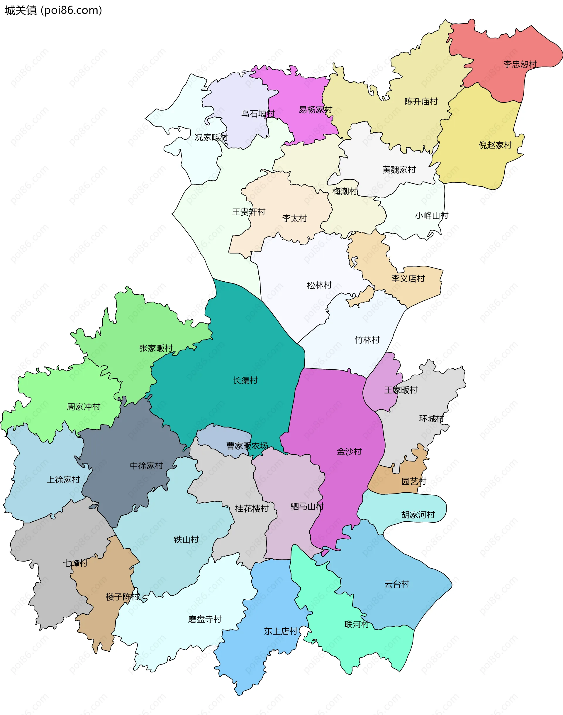 城关镇边界地图(五级行政区划)