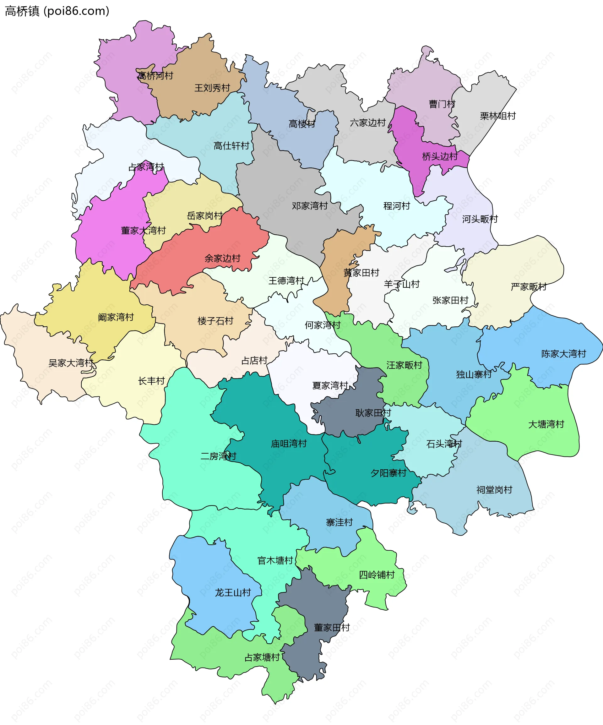 高桥镇边界地图(五级行政区划)