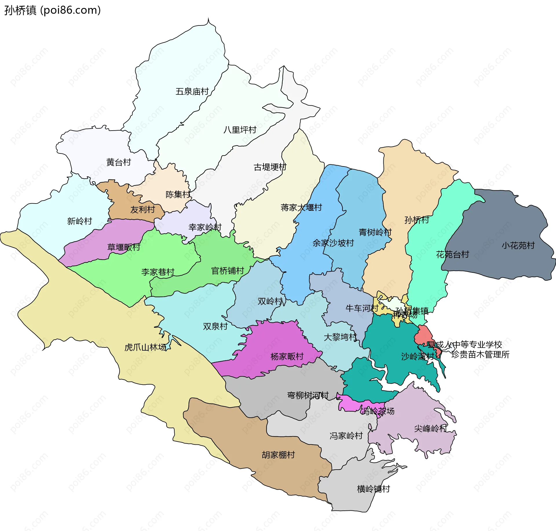 孙桥镇边界地图(五级行政区划)