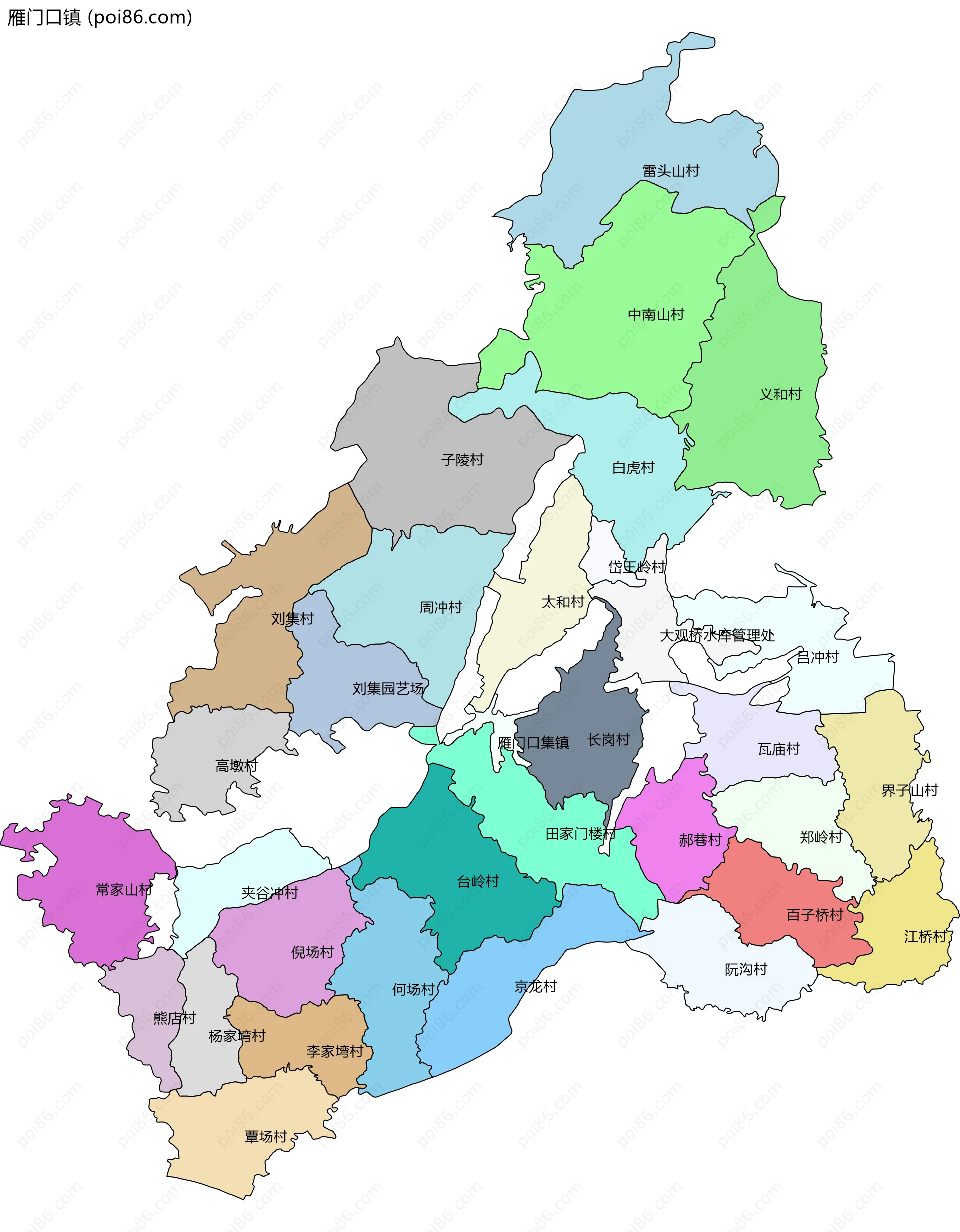 雁门口镇边界地图(五级行政区划)