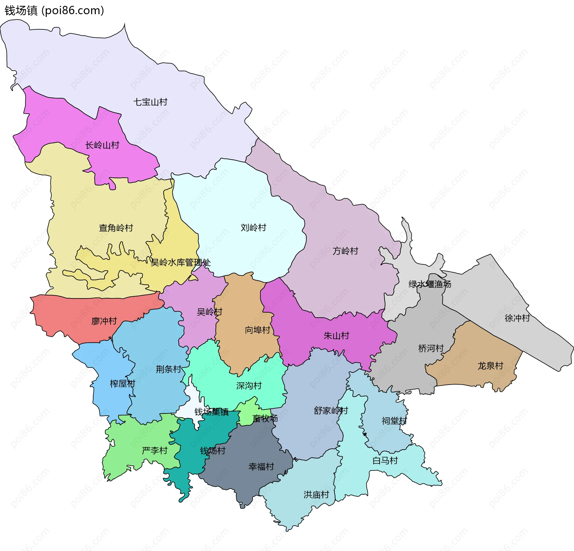 钱场镇边界地图(五级行政区划)