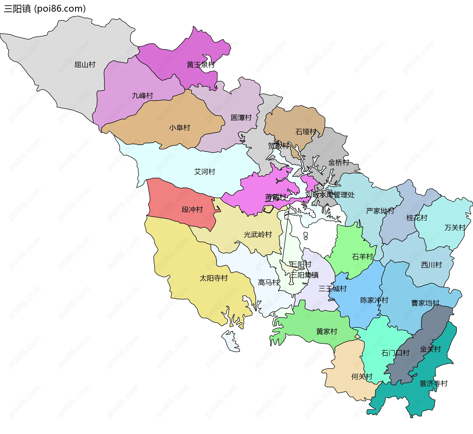 三阳镇边界地图(五级行政区划)