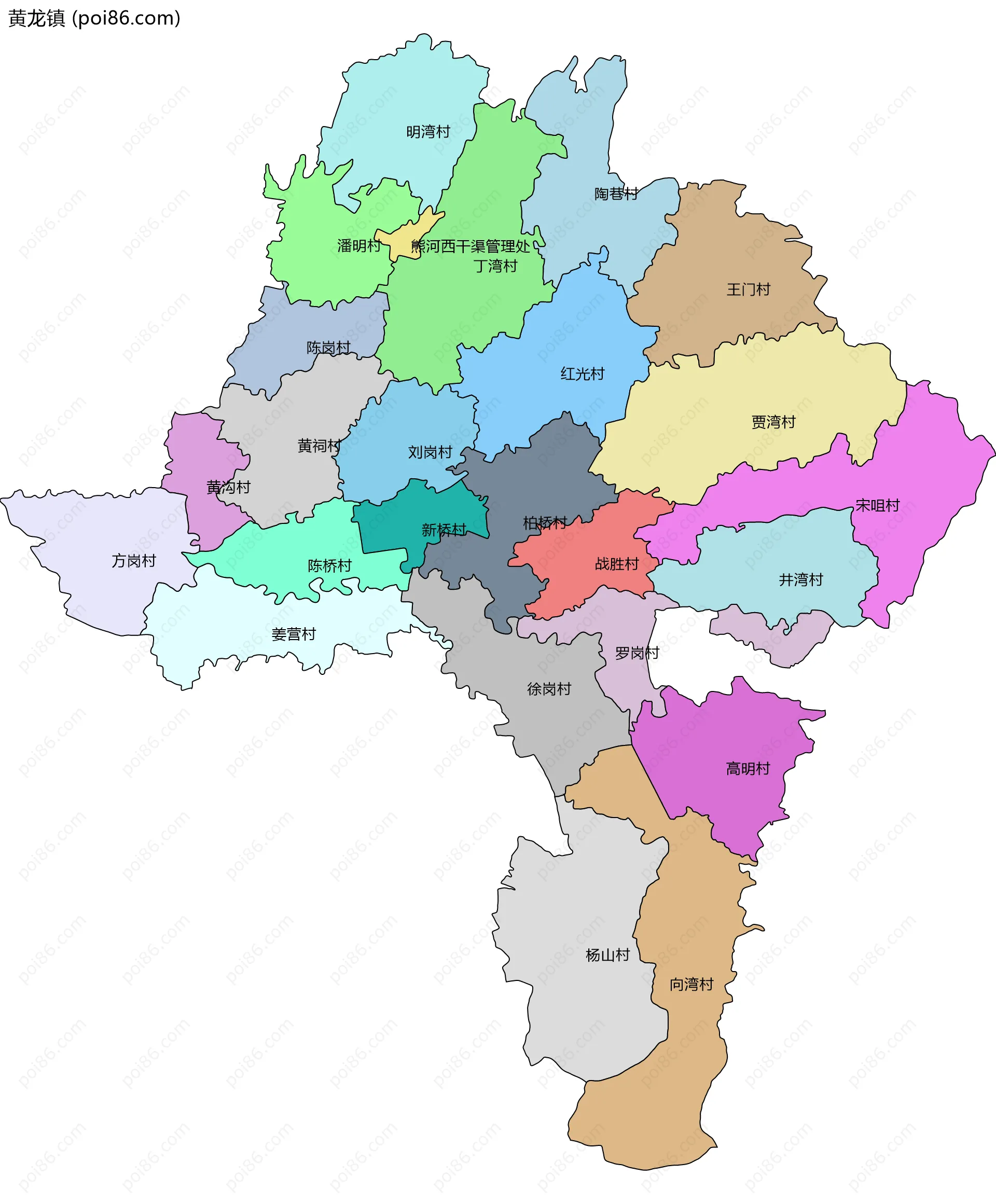 黄龙镇边界地图(五级行政区划)