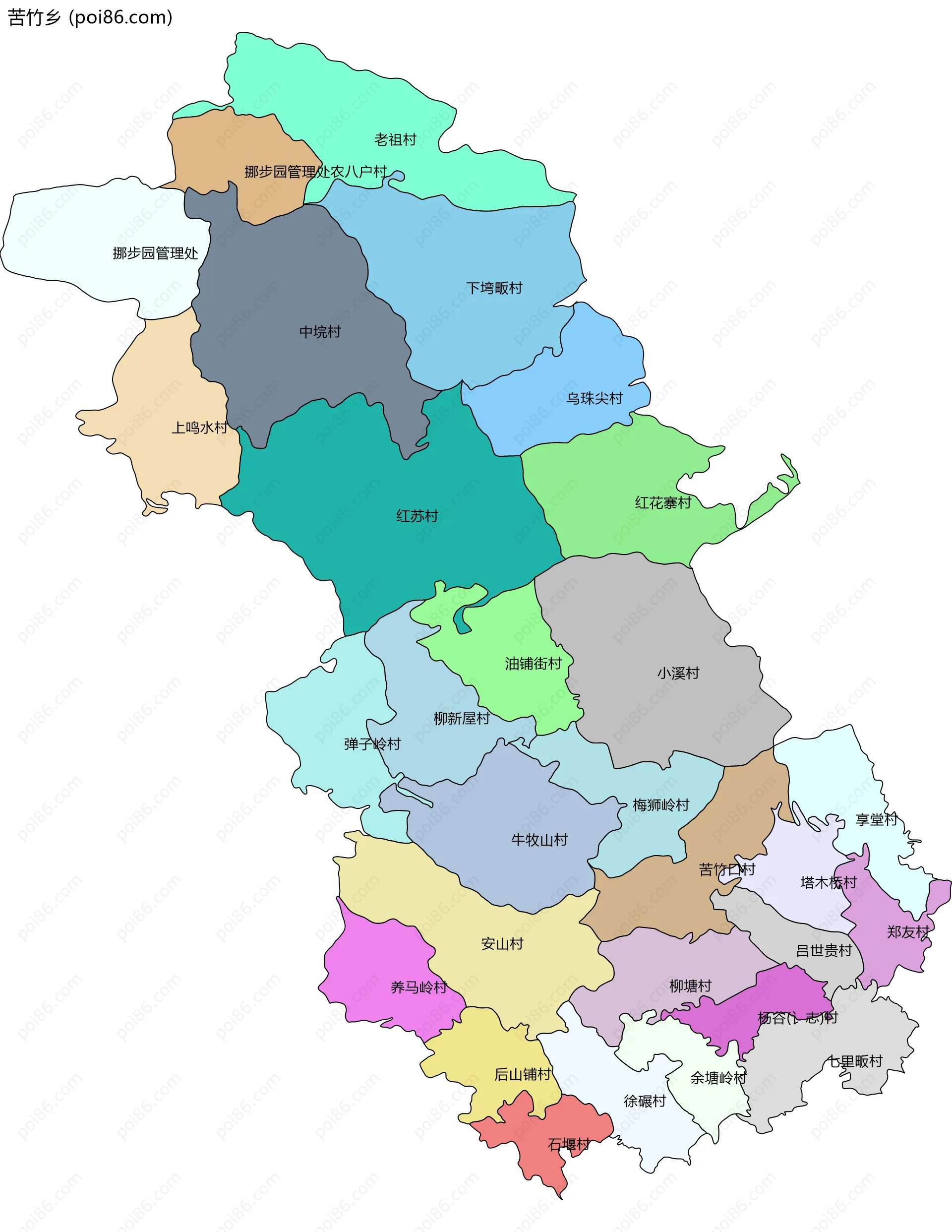 苦竹乡边界地图(五级行政区划)