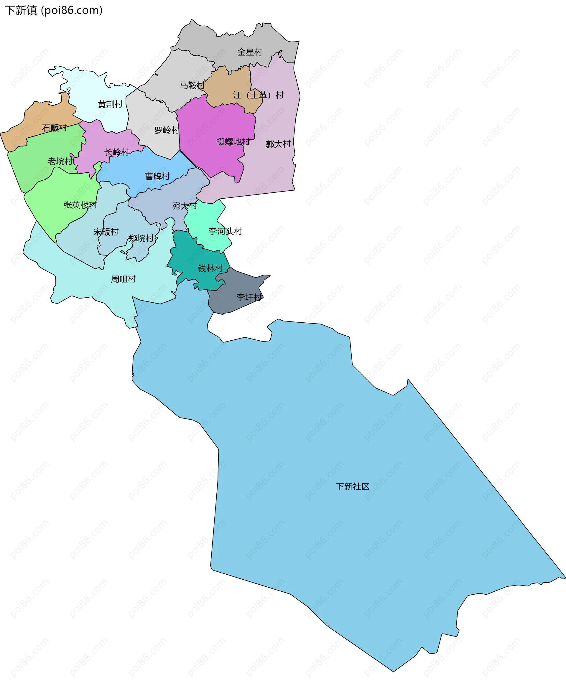 下新镇边界地图(五级行政区划)
