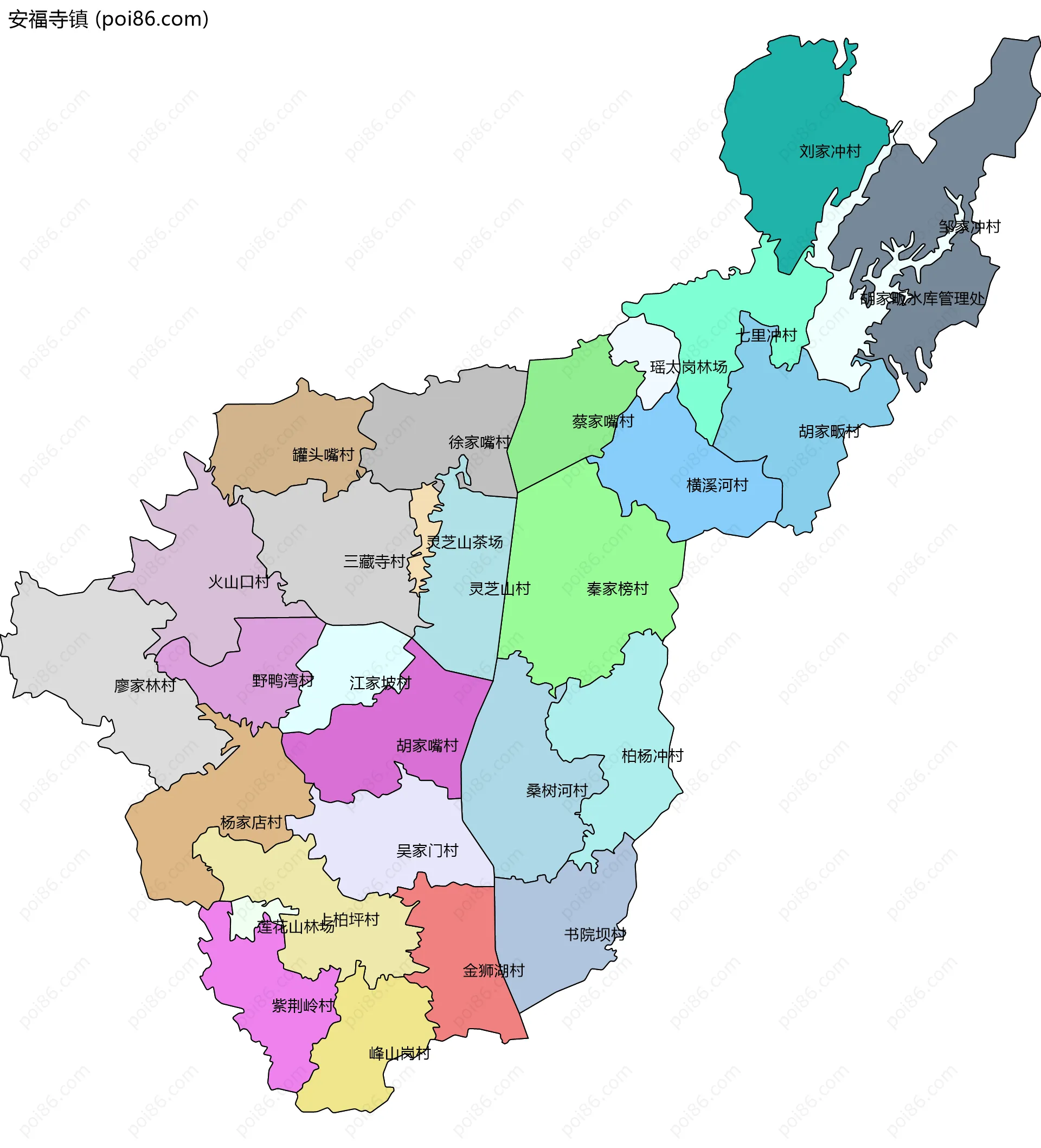 安福寺镇边界地图(五级行政区划)