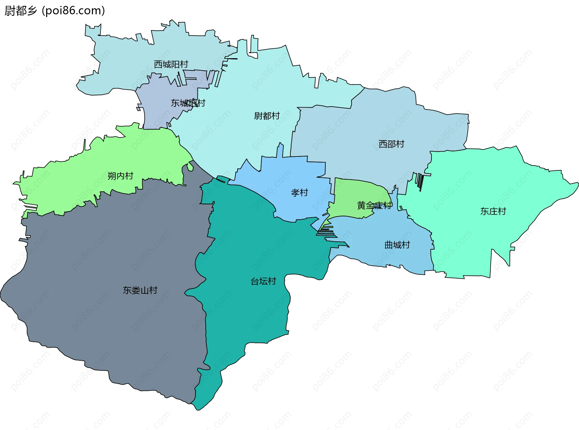 尉都乡边界地图(五级行政区划)