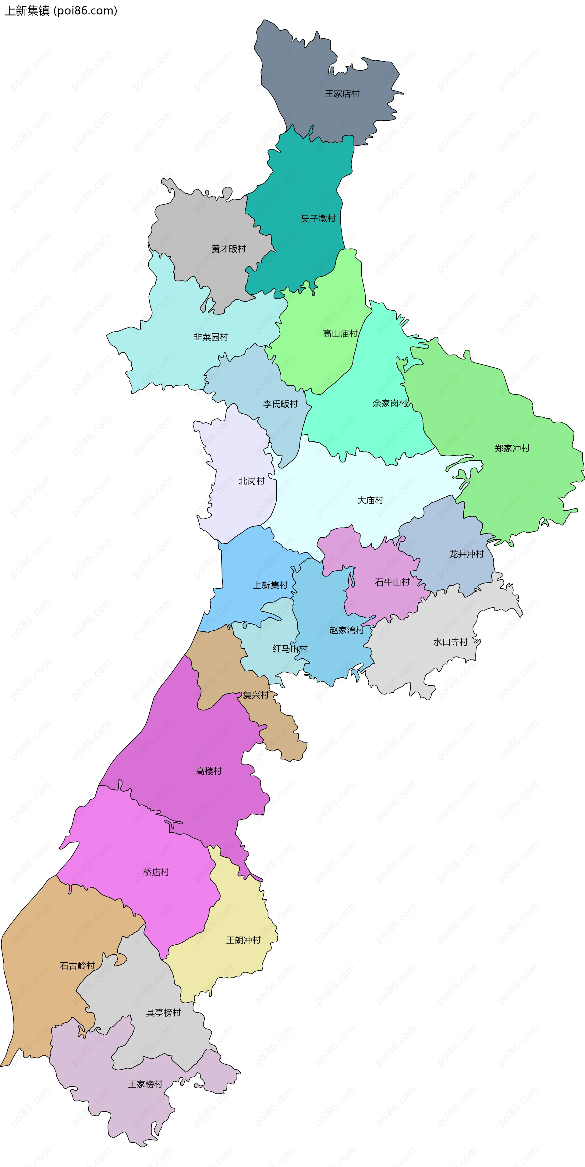 上新集镇边界地图(五级行政区划)