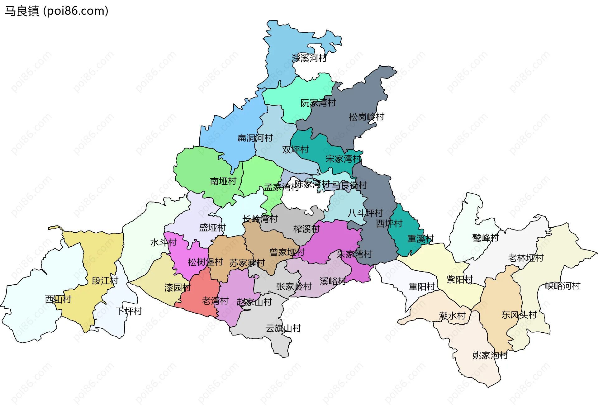 马良镇边界地图(五级行政区划)