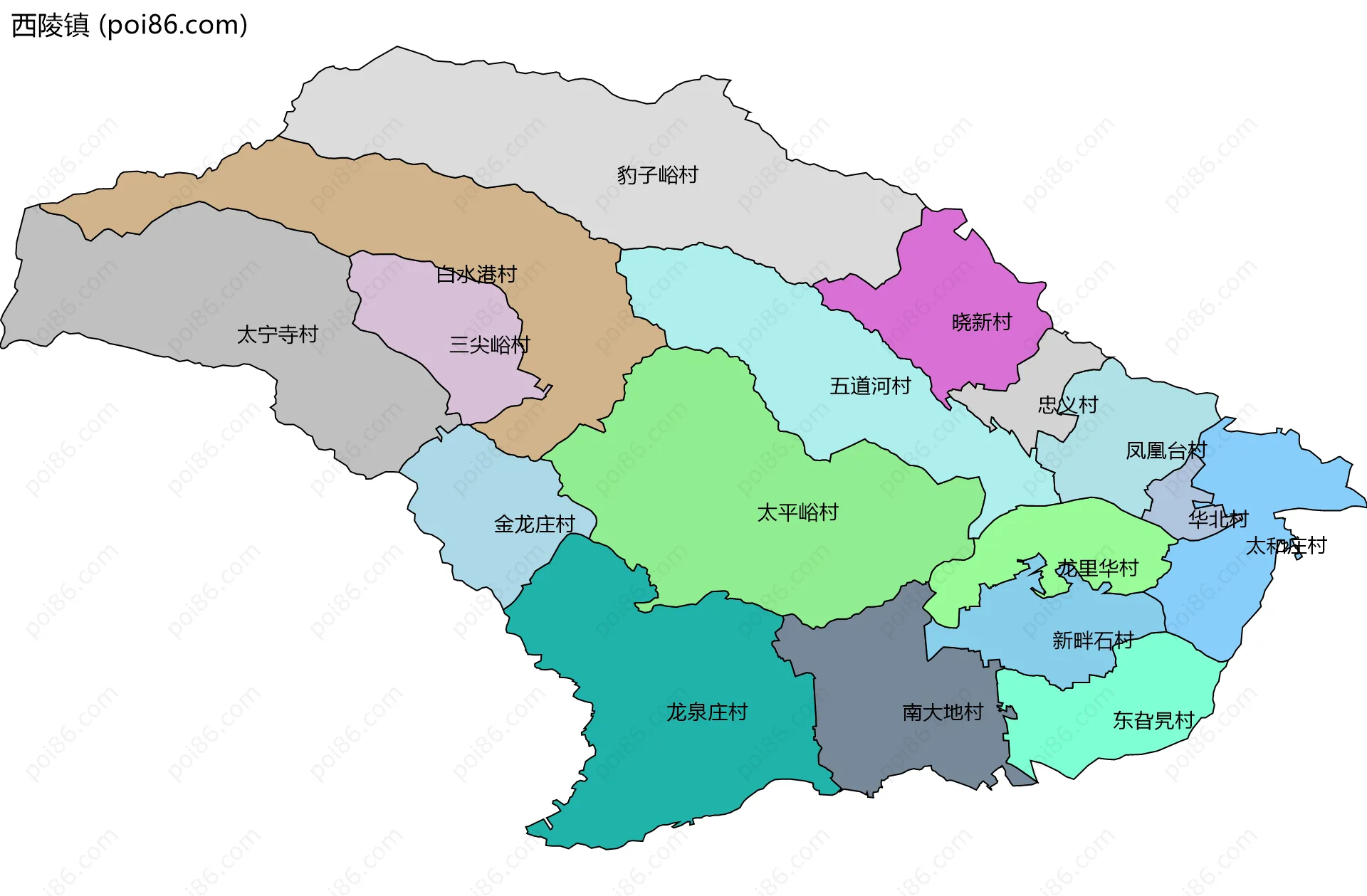 西陵镇边界地图(五级行政区划)