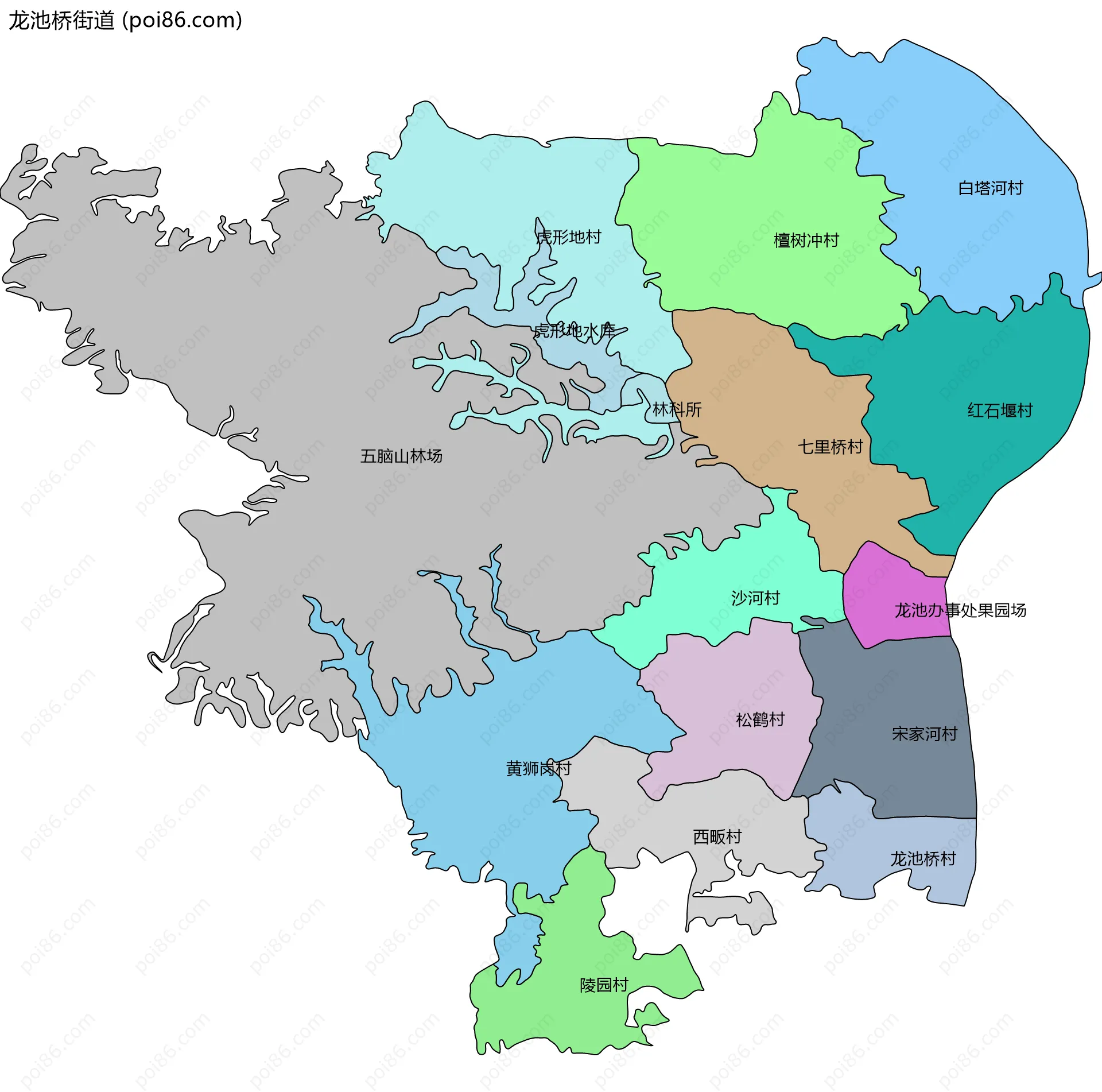 龙池桥街道边界地图(五级行政区划)