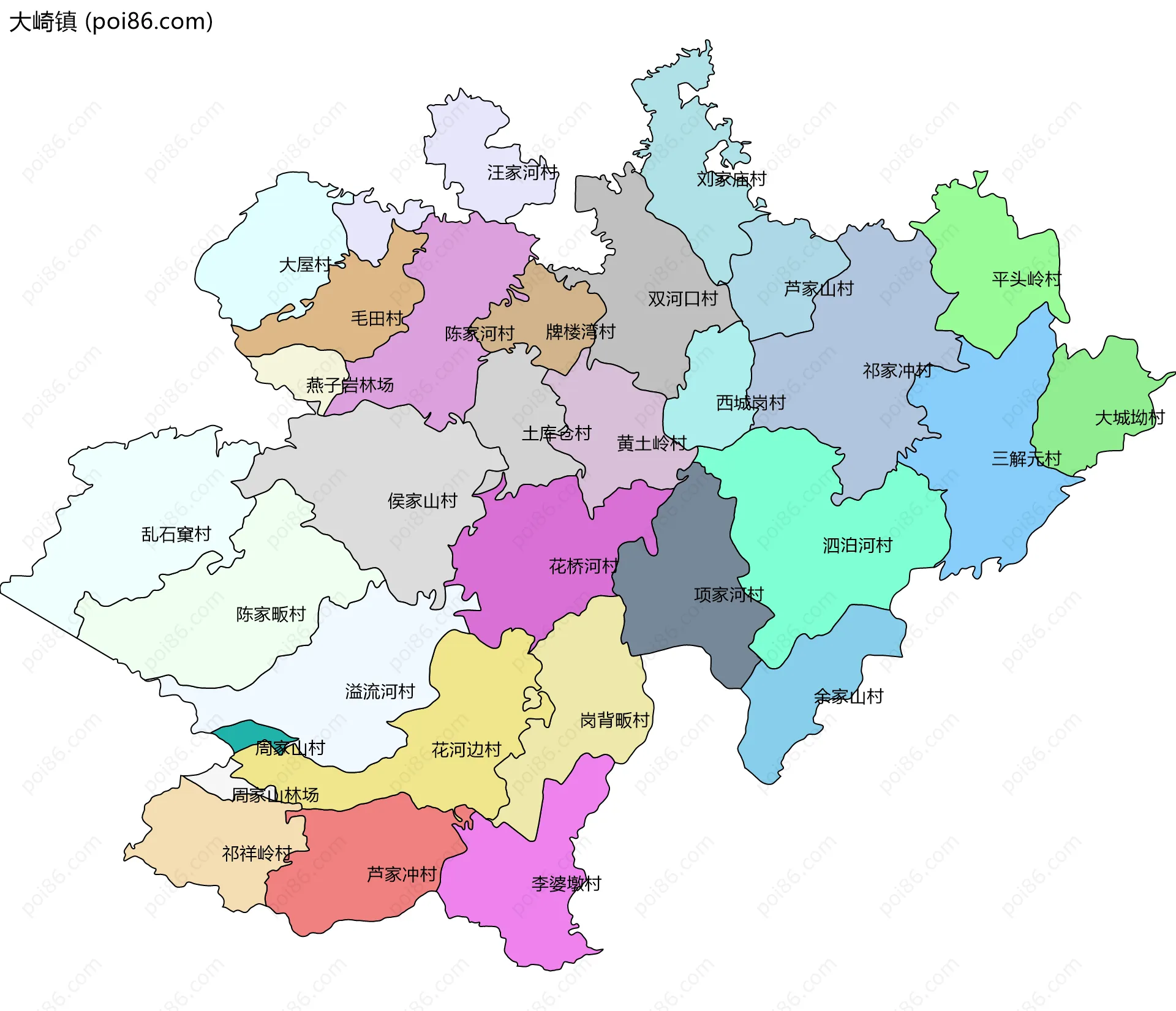 大崎镇边界地图(五级行政区划)
