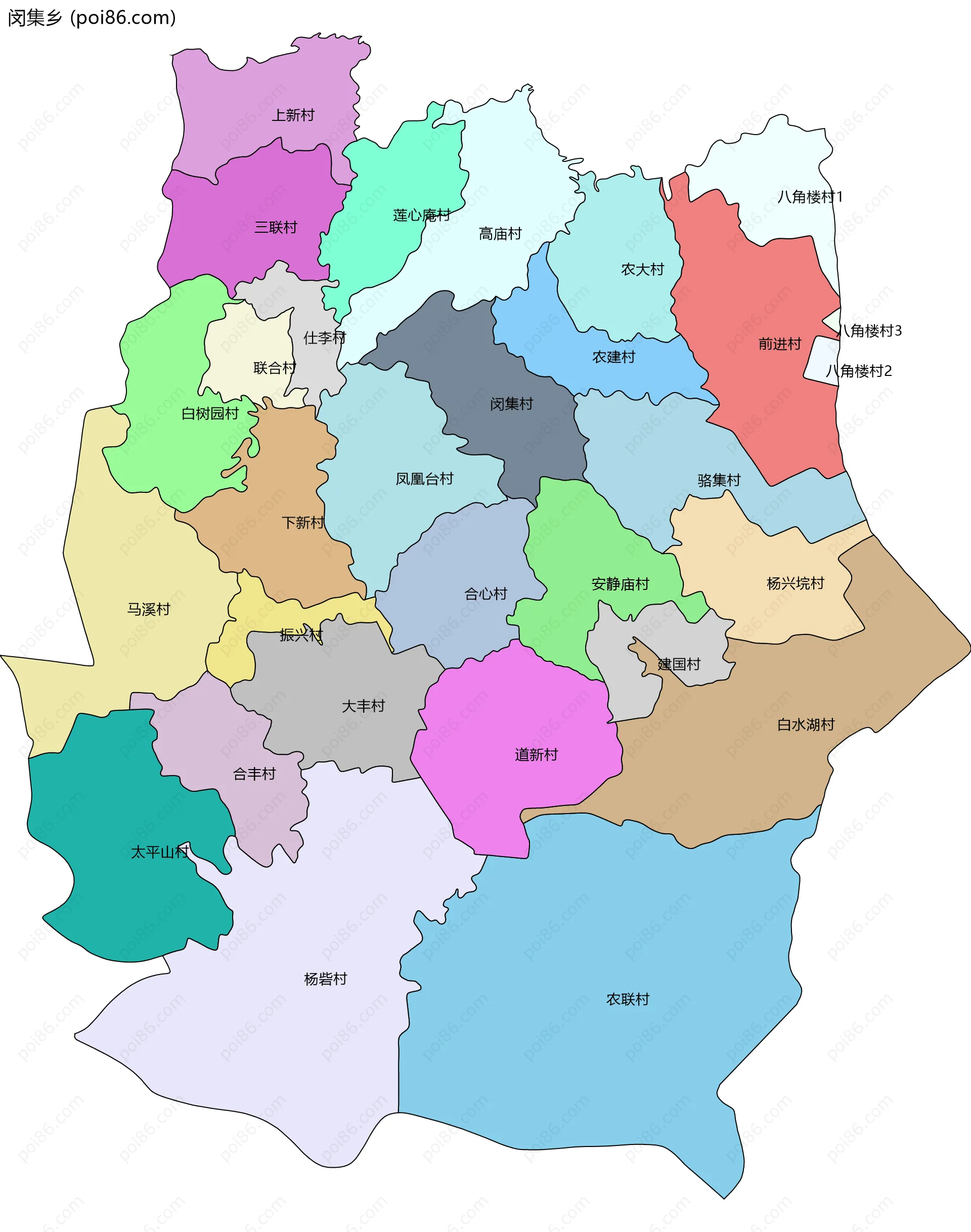 闵集乡边界地图(五级行政区划)