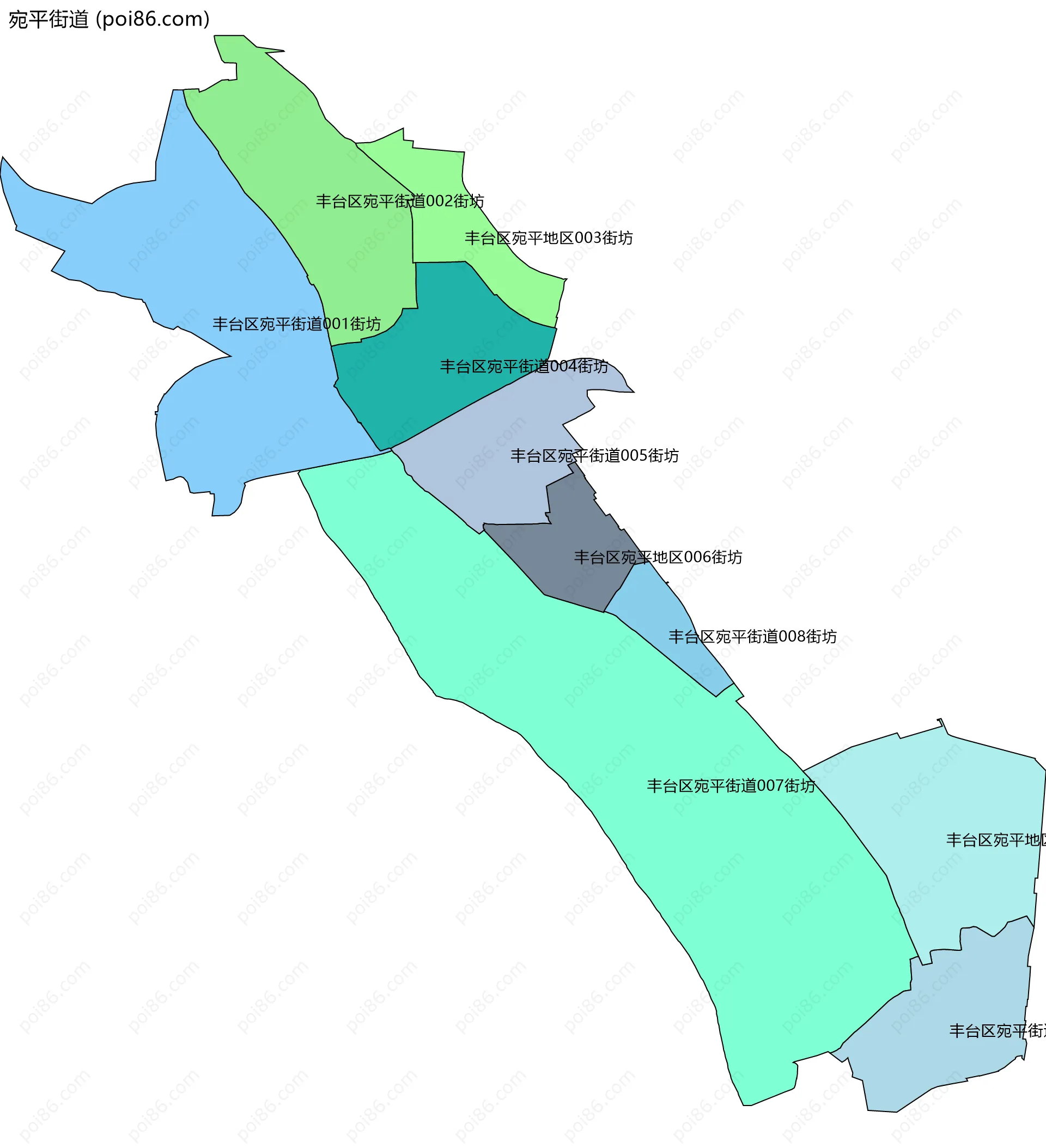 宛平街道边界地图(五级行政区划)