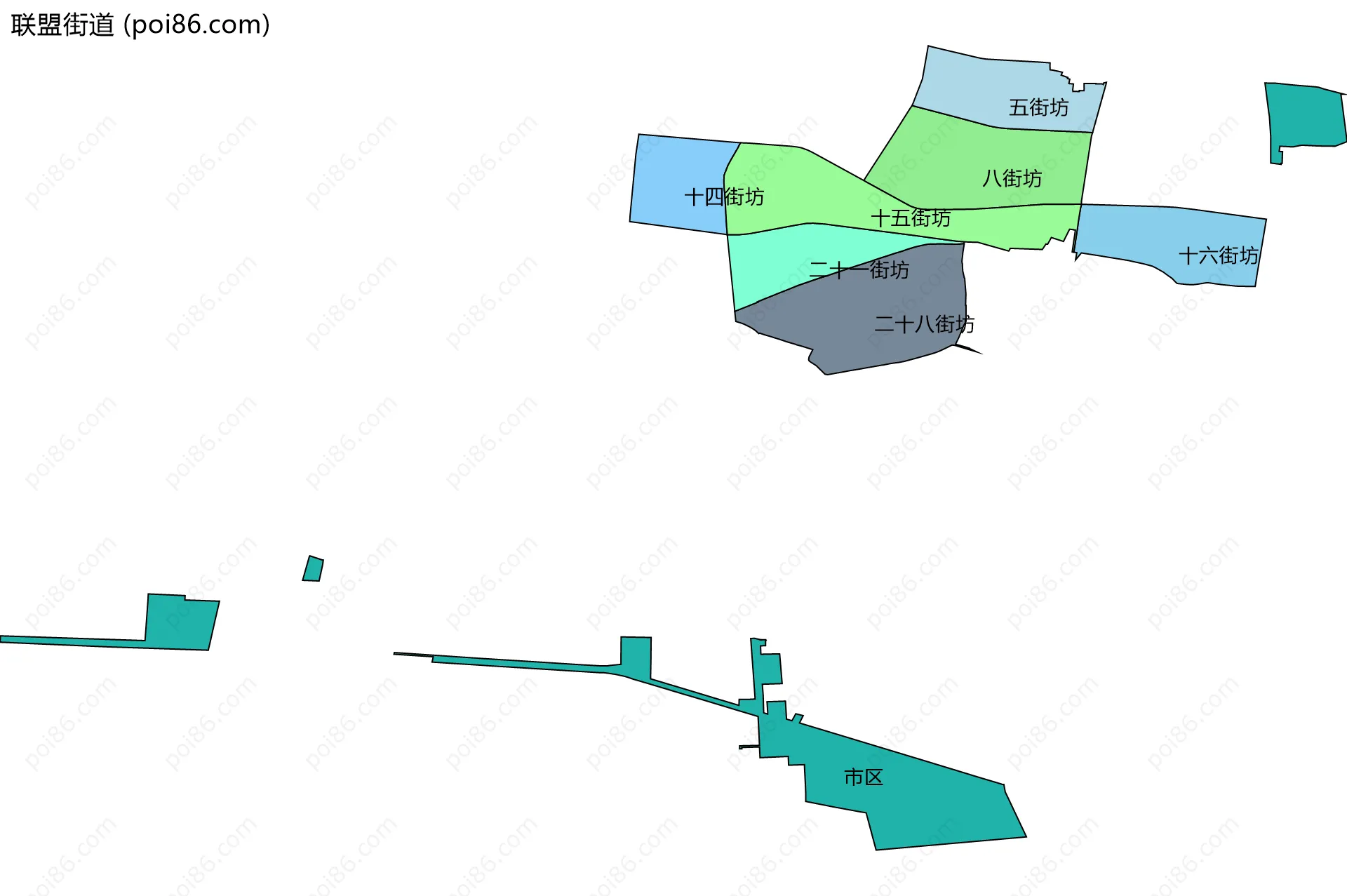 联盟街道边界地图(五级行政区划)