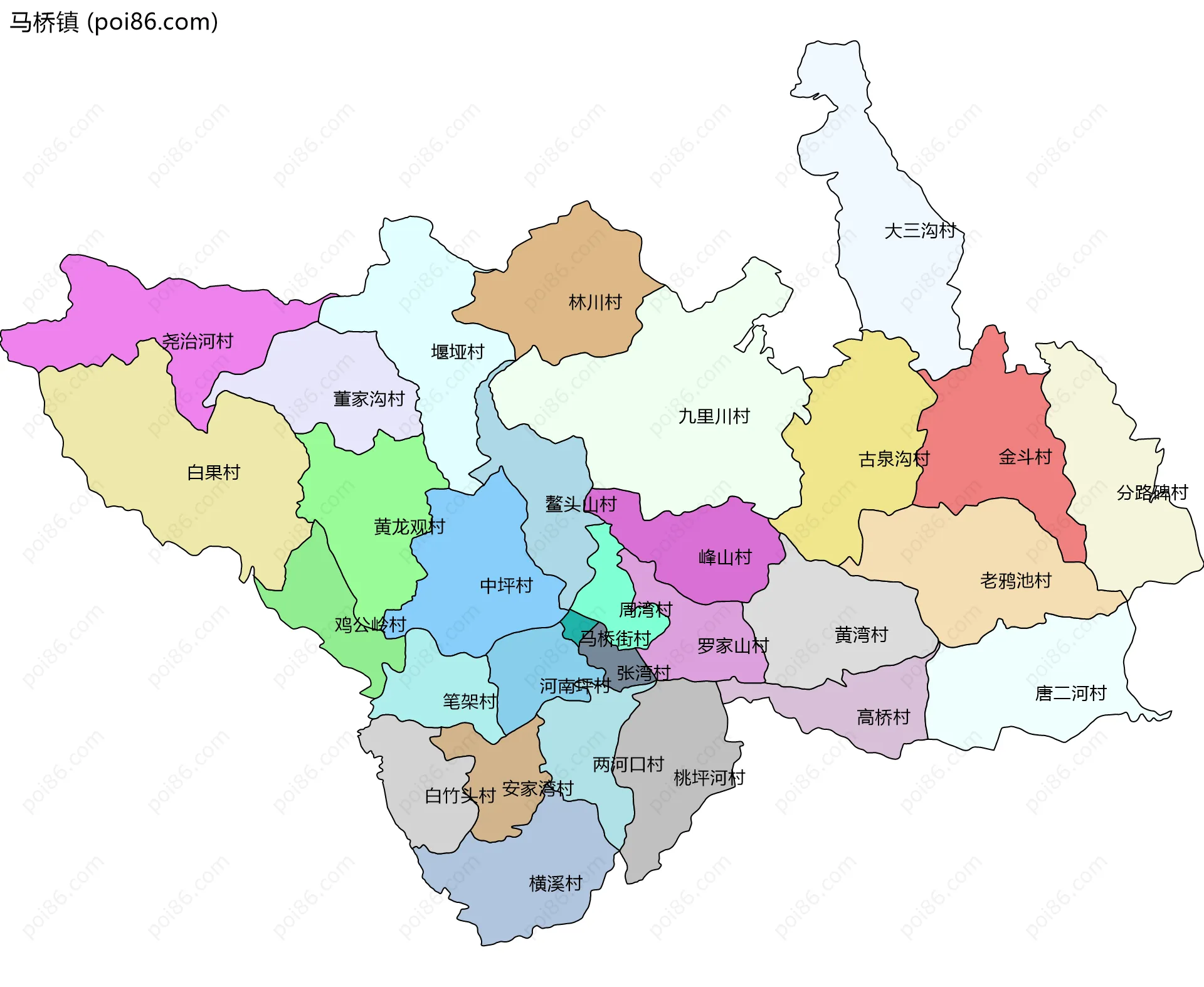 马桥镇边界地图(五级行政区划)