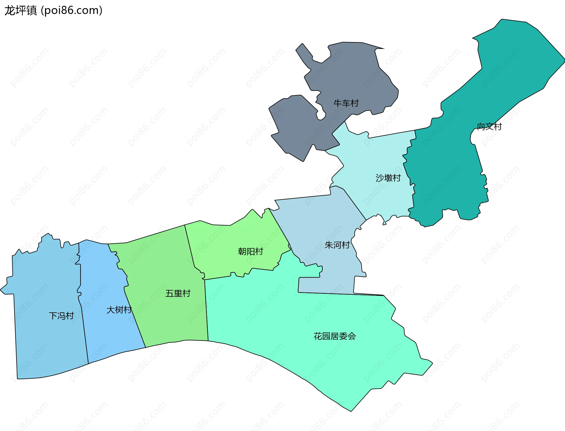 龙坪镇边界地图(五级行政区划)
