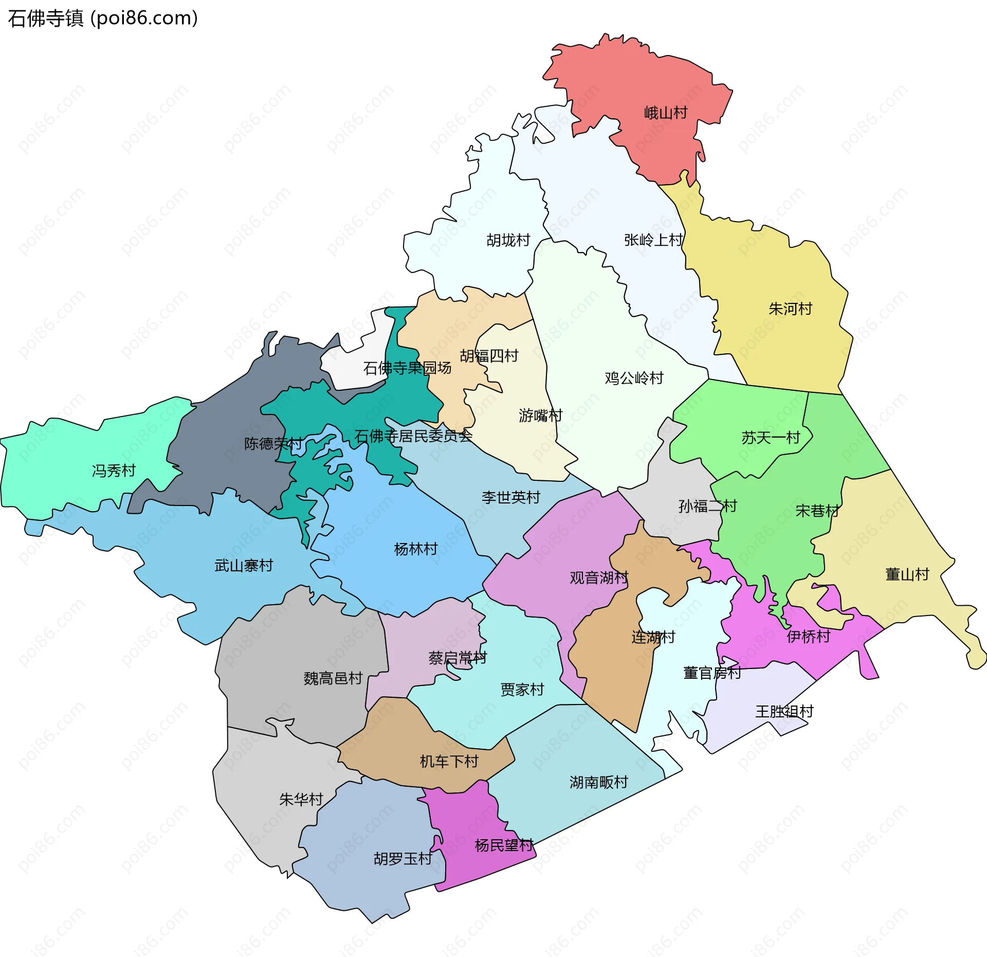 石佛寺镇边界地图(五级行政区划)