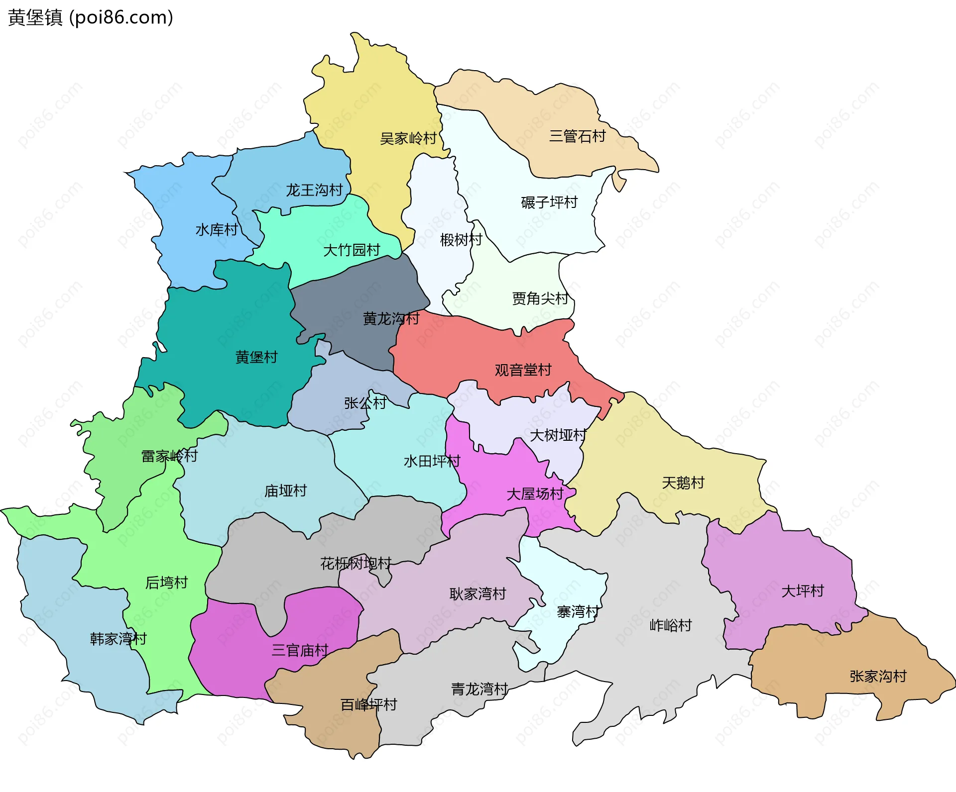 黄堡镇边界地图(五级行政区划)