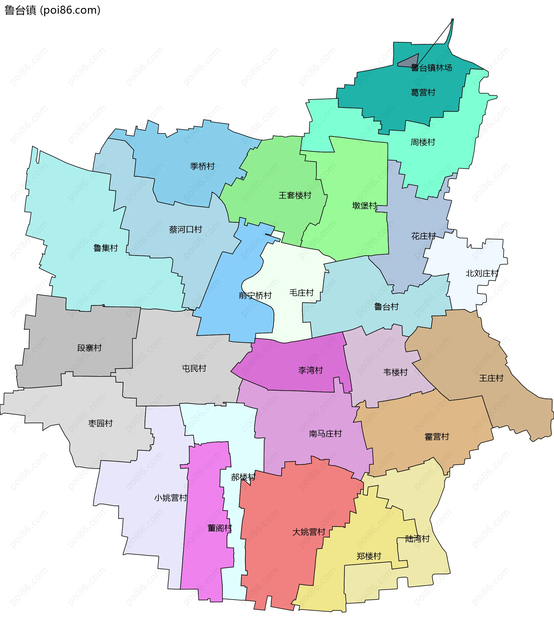 鲁台镇边界地图(五级行政区划)