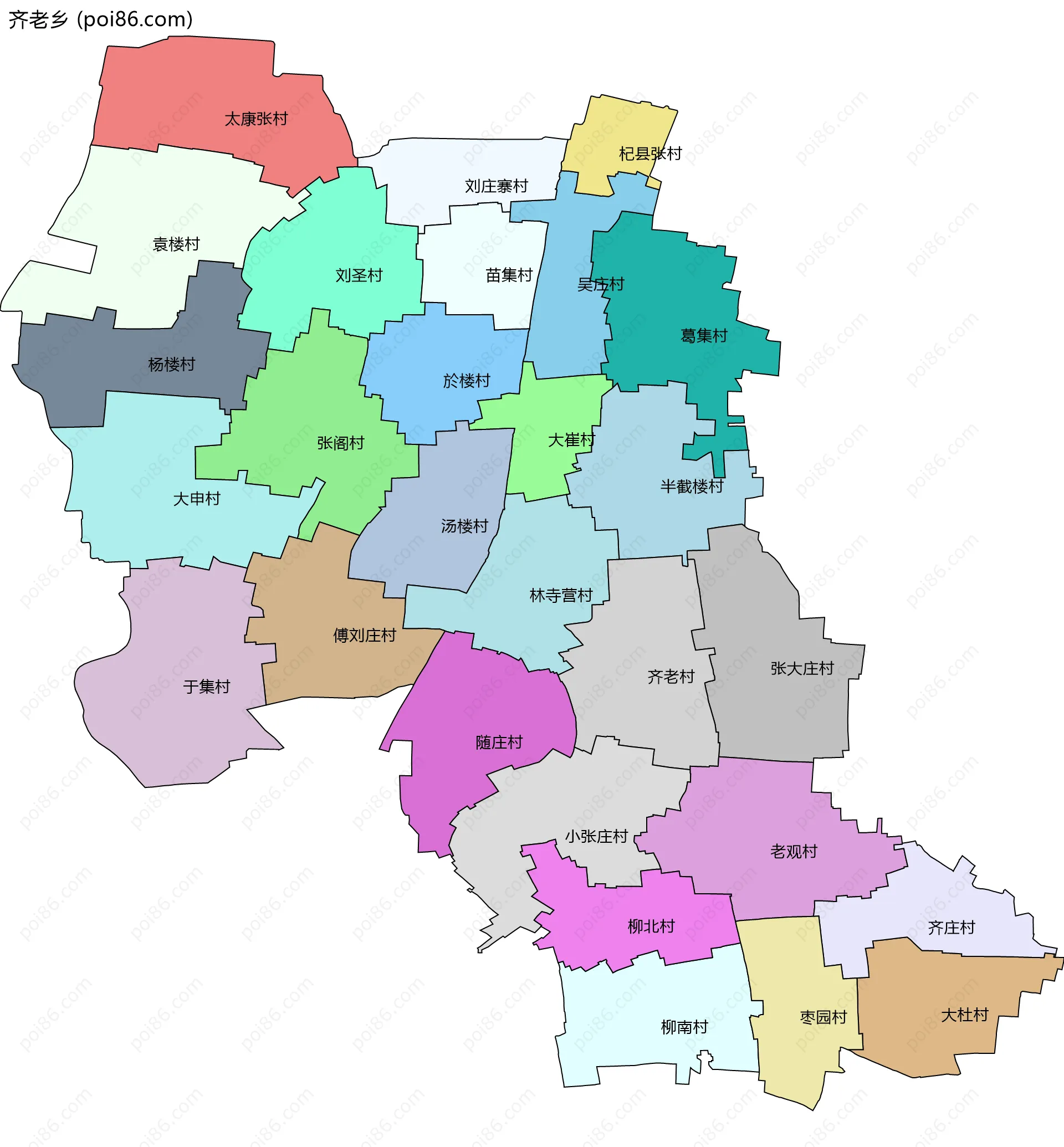 齐老乡边界地图(五级行政区划)